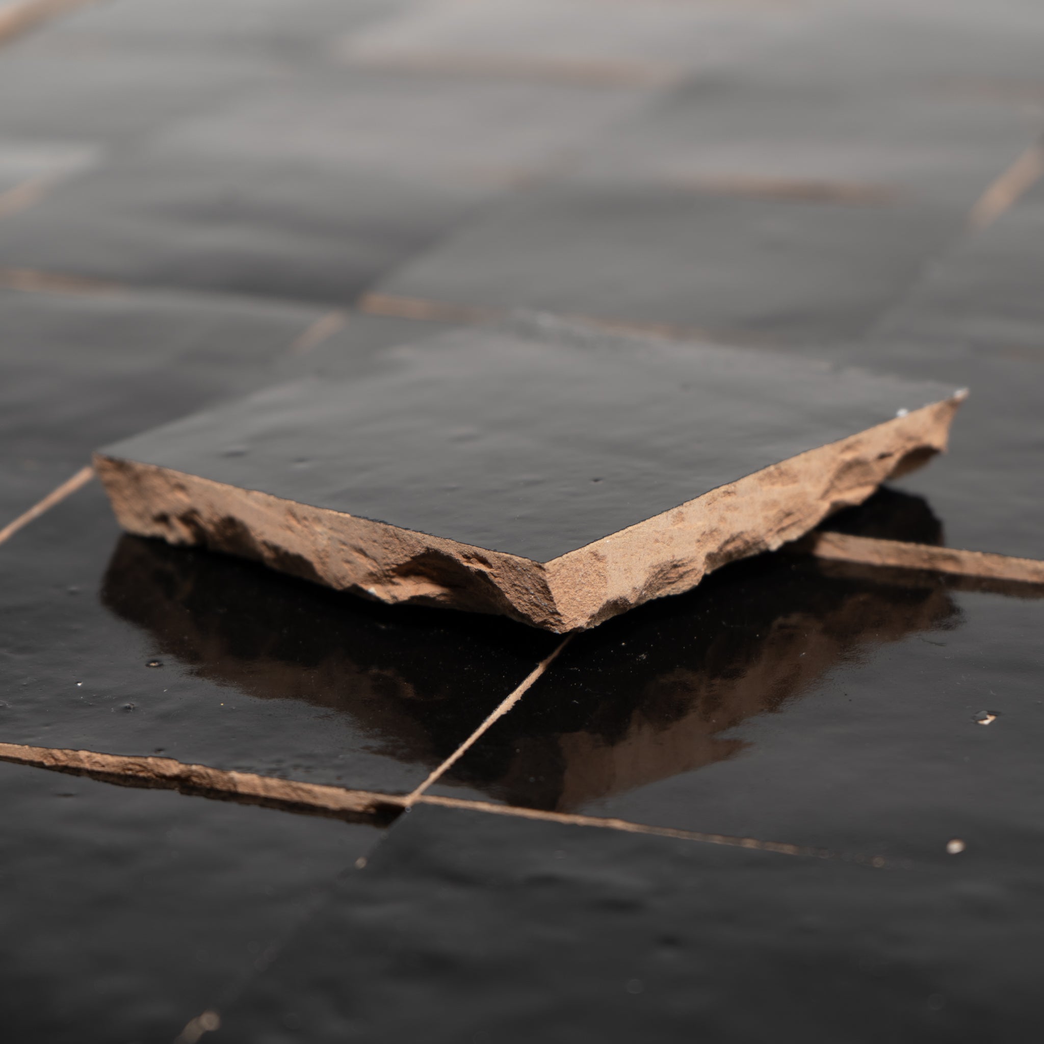 Handmade Moroccan Zellige 4x4 Black Terracotta Tile - Cemento Collection
