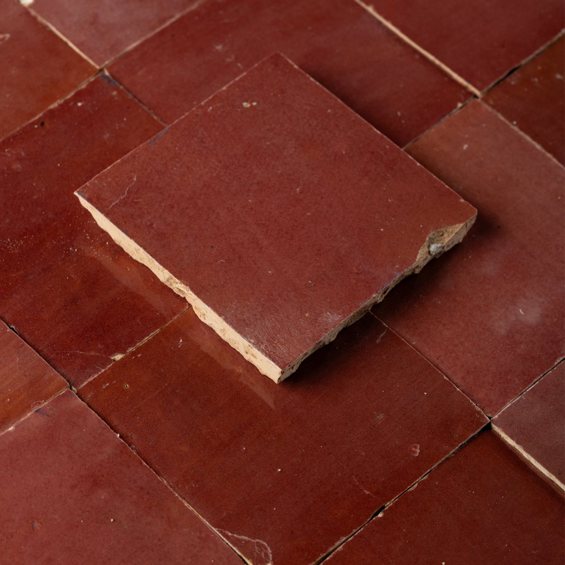 Handmade Moroccan Zellige 4x4 Chestnut Red Terracotta Tile - Cemento Collection