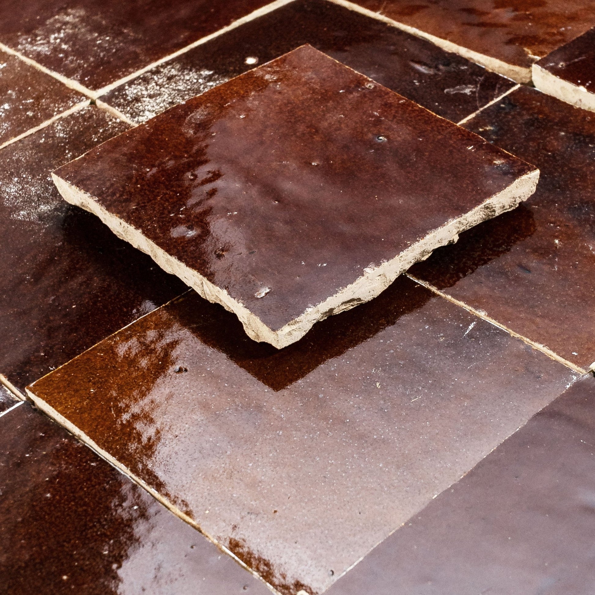 Handmade Moroccan Zellige 4x4 Chocolate Brown Terracotta Tile - Cemento Collection