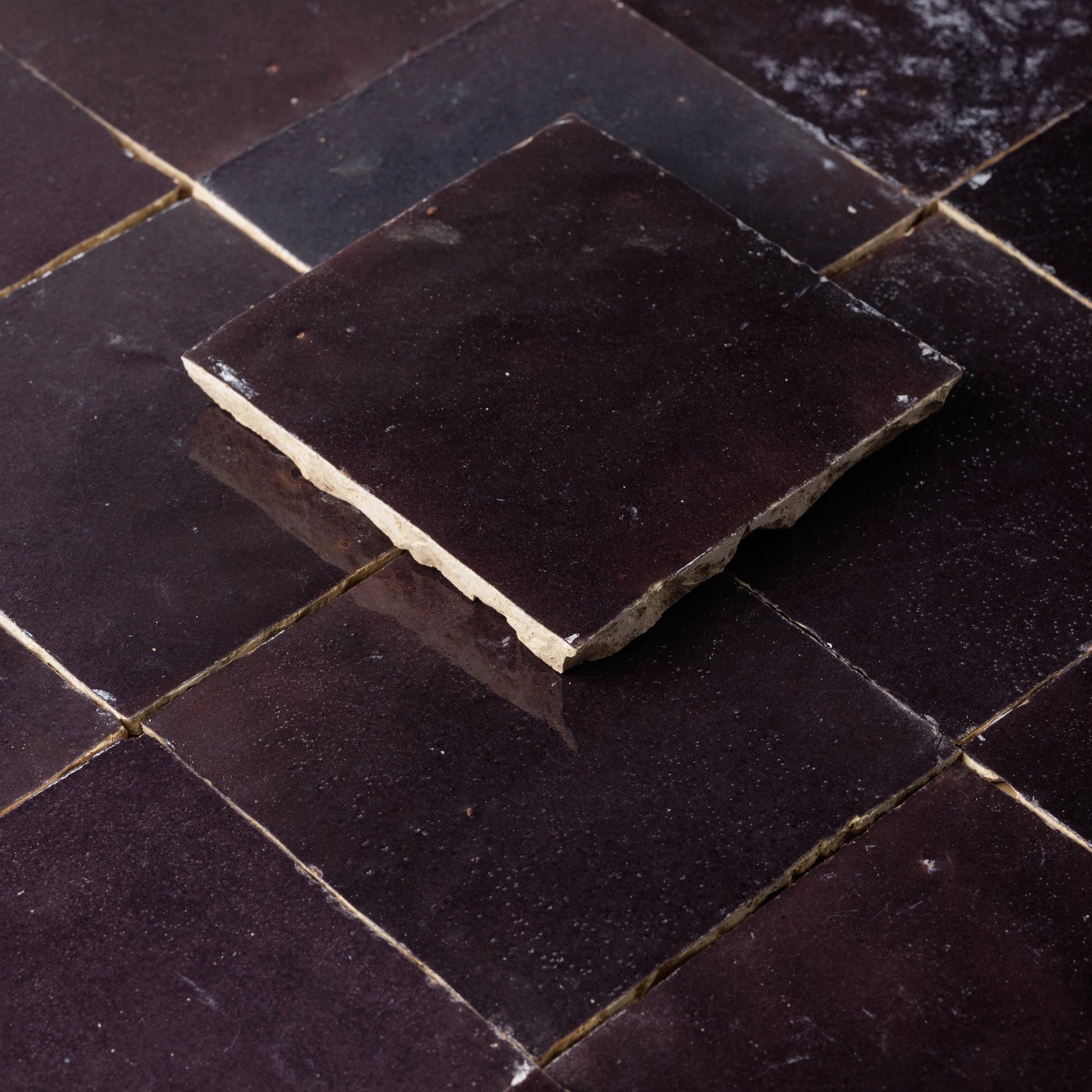 Handmade Moroccan Zellige 4x4 Eggplant Purple Terracotta Tile - Cemento Collection