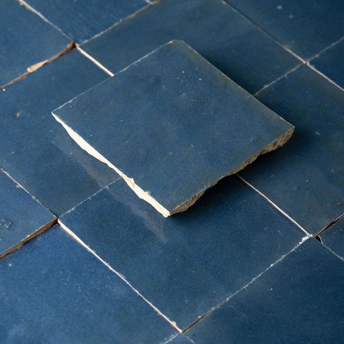 Handmade Moroccan Zellige 4x4 Indigo Blue Terracotta Tile - Cemento Collection