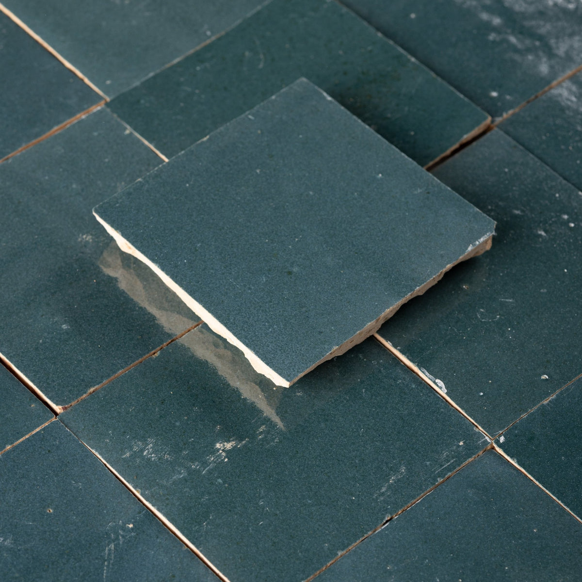 Handmade Moroccan Zellige 4x4 Indigo Green Terracotta Tile - Cemento Collection