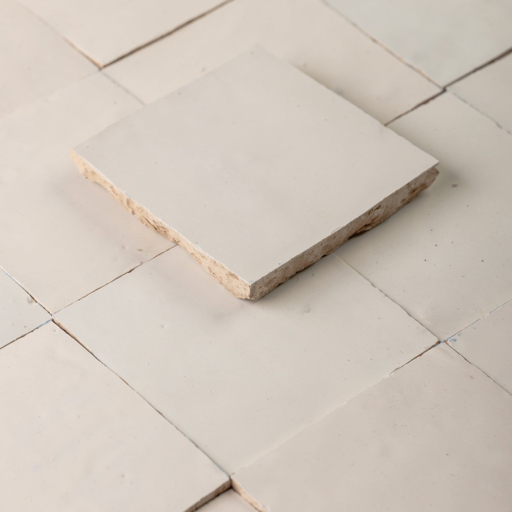 Handmade Moroccan Zellige 4x4 Ivory Terracotta Tile - Cemento Collection