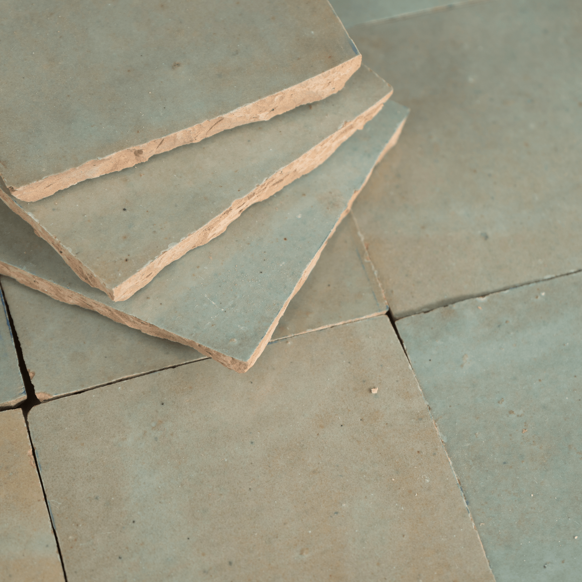 Handmade Moroccan Zellige 4x4 Pale Cucumber Terracotta Tile - Cemento Collection