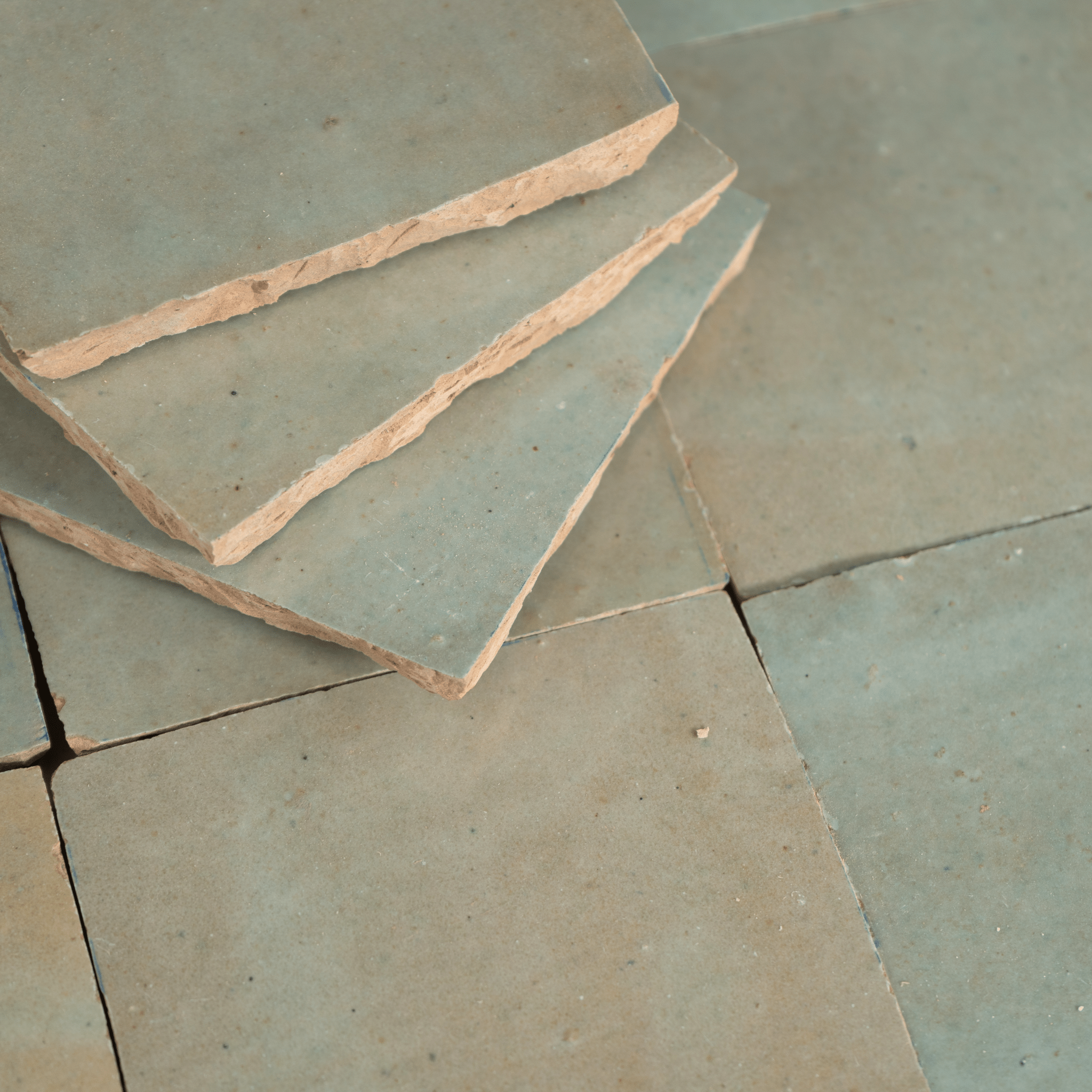 Handmade Moroccan Zellige 4x4 Pale Cucumber Terracotta Tile - Cemento Collection