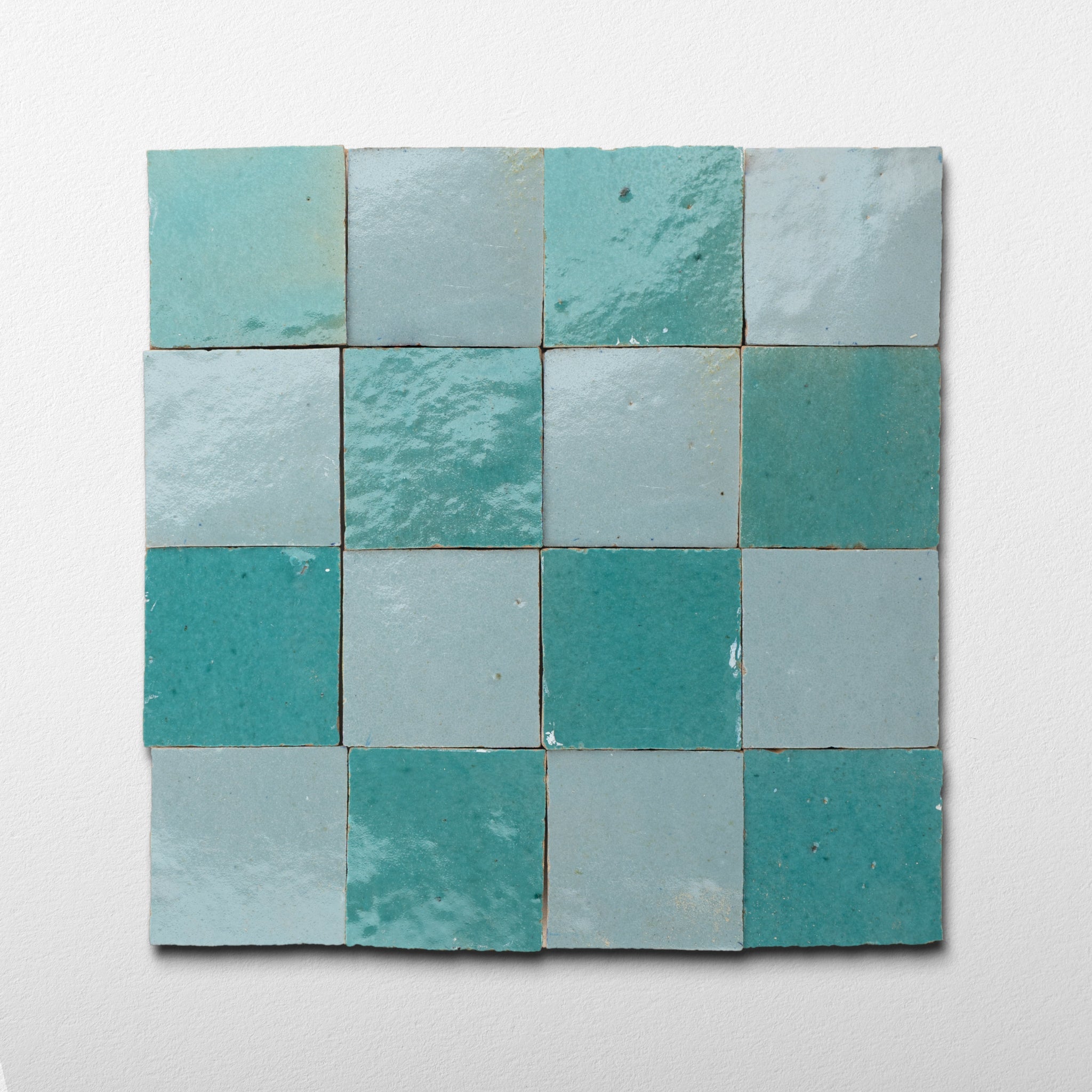 Handmade Moroccan Zellige Aqua Drift | 2x2 Checker Mosaic Tile - Cemento Collection