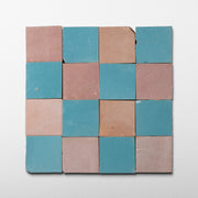 Handmade Moroccan Zellige Azzurro & Blush | 2x2 Checker Mosaic Tile - Cemento Collection