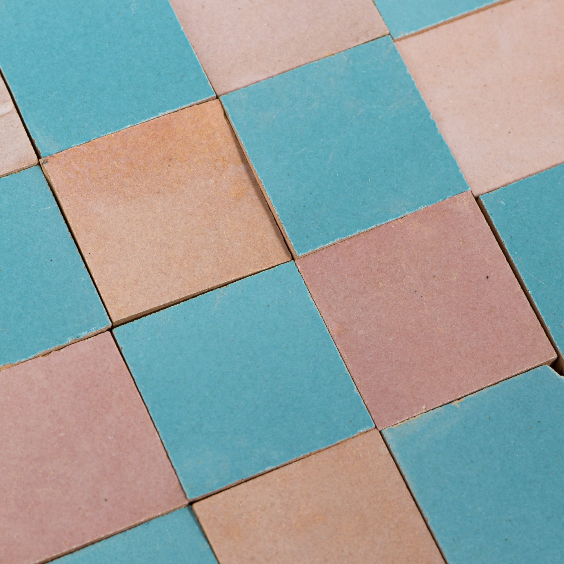Handmade Moroccan Zellige Azzurro & Blush | 2x2 Checker Mosaic Tile - Cemento Collection