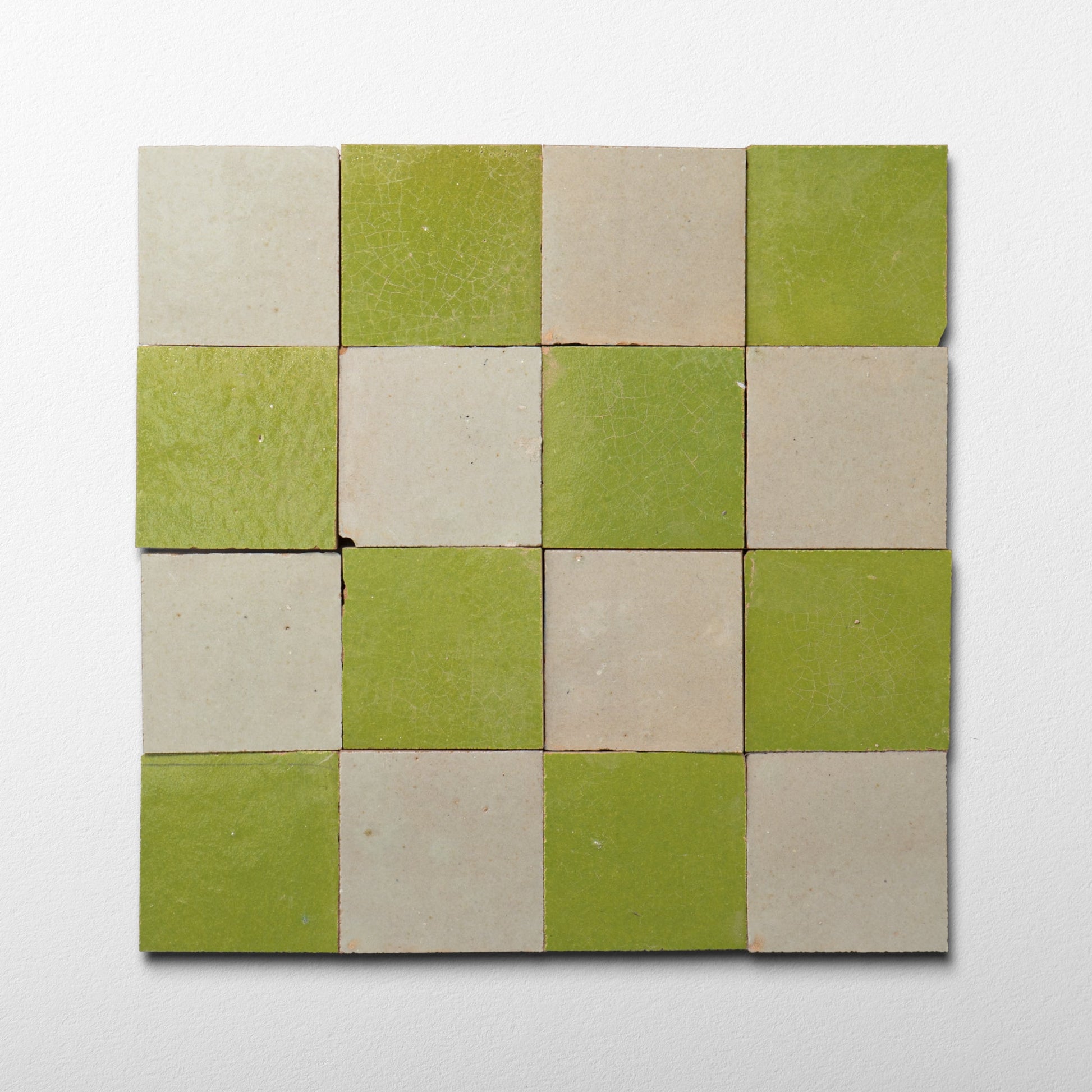 Handmade Moroccan Zellige Lime Ash | 2x2 Checker Mosaic Tile - Cemento Collection