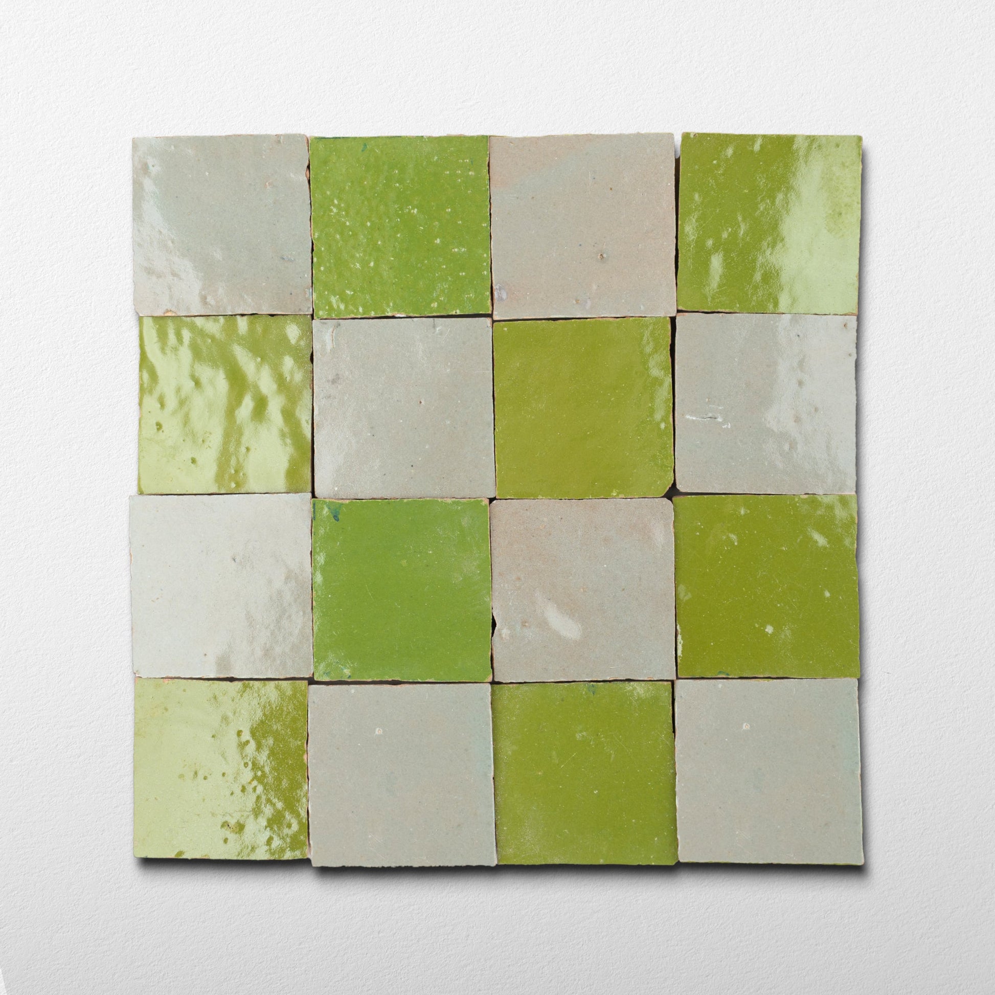 Handmade Moroccan Zellige Lime Fog | 2x2 Checker Mosaic Tile - Cemento Collection