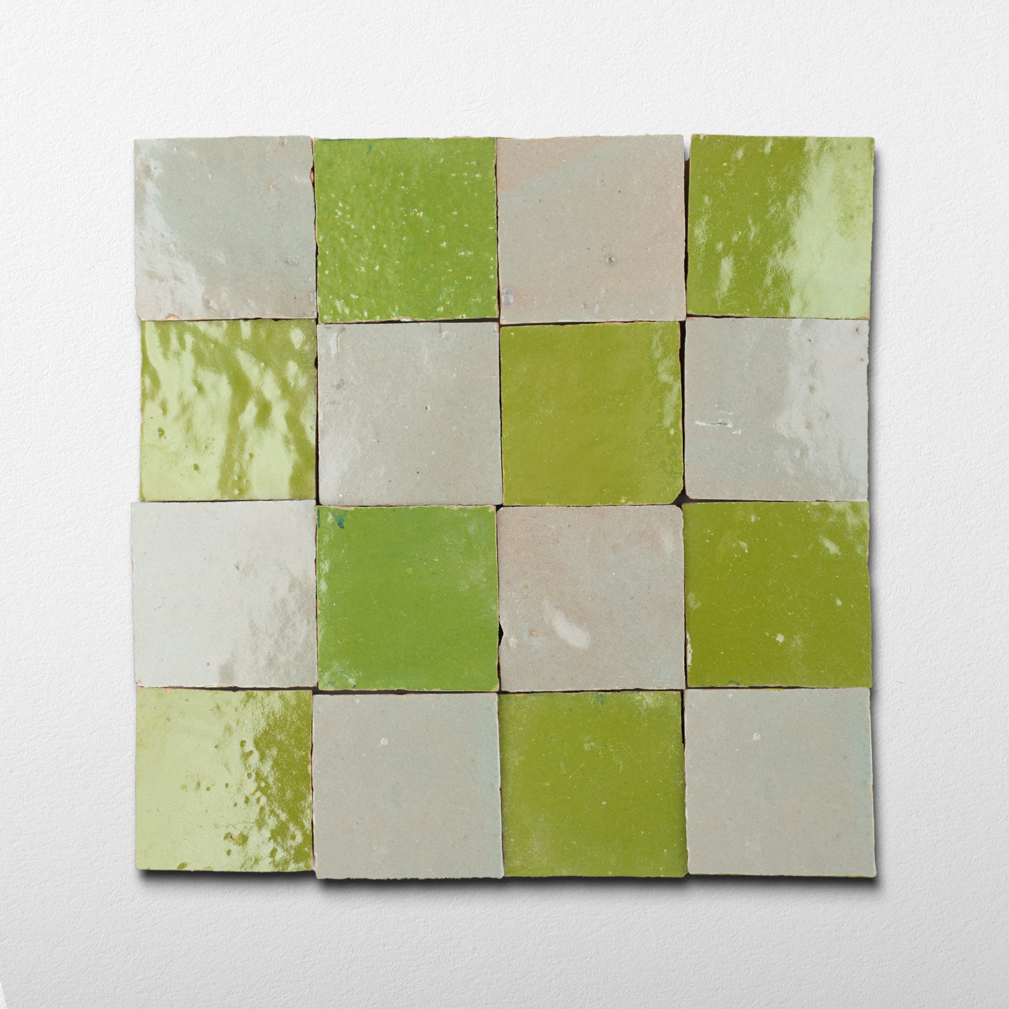 Handmade Moroccan Zellige Lime Fog | 2x2 Checker Mosaic Tile - Cemento Collection