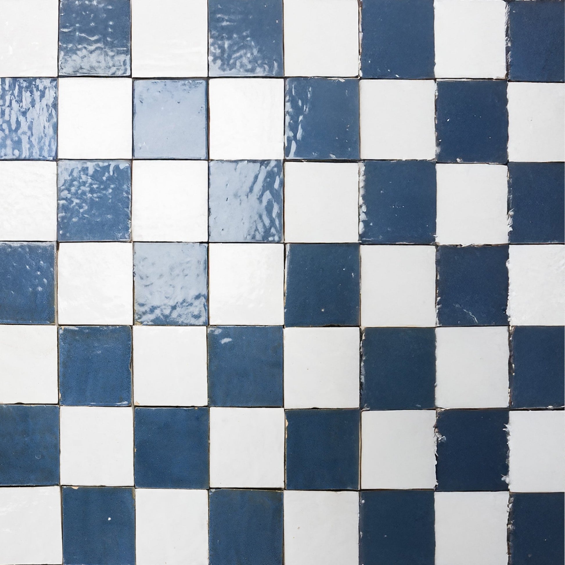 Handmade Moroccan Zellige Off White & Indigo Blue | 5x5 Checker Mosaic Loose Tile - Cemento Collection