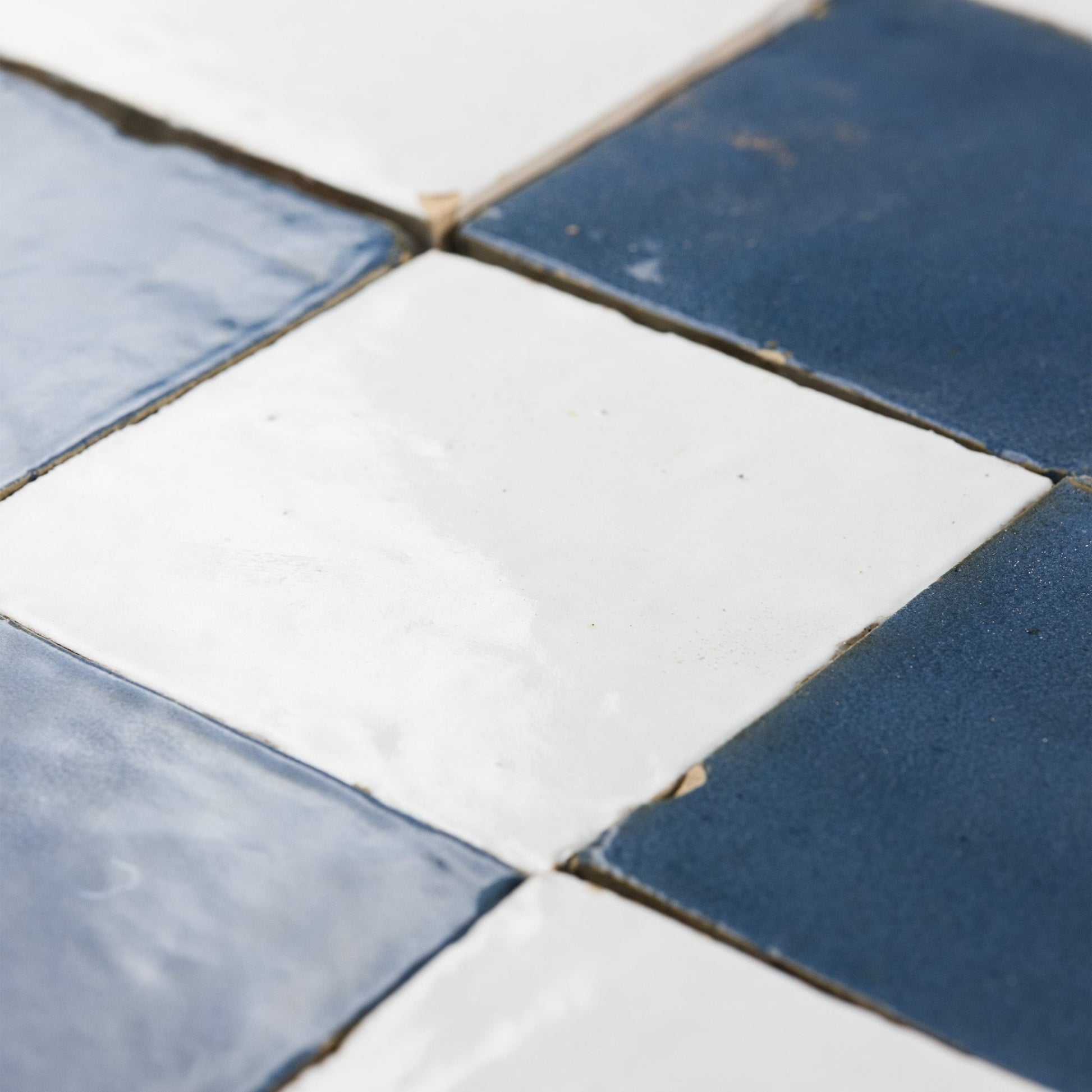 Handmade Moroccan Zellige Off White & Indigo Blue | 5x5 Checker Mosaic Loose Tile - Cemento Collection