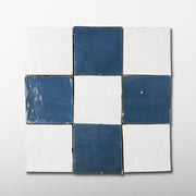 Handmade Moroccan Zellige Off White & Indigo Blue | 5x5 Checker Mosaic Loose Tile - Cemento Collection