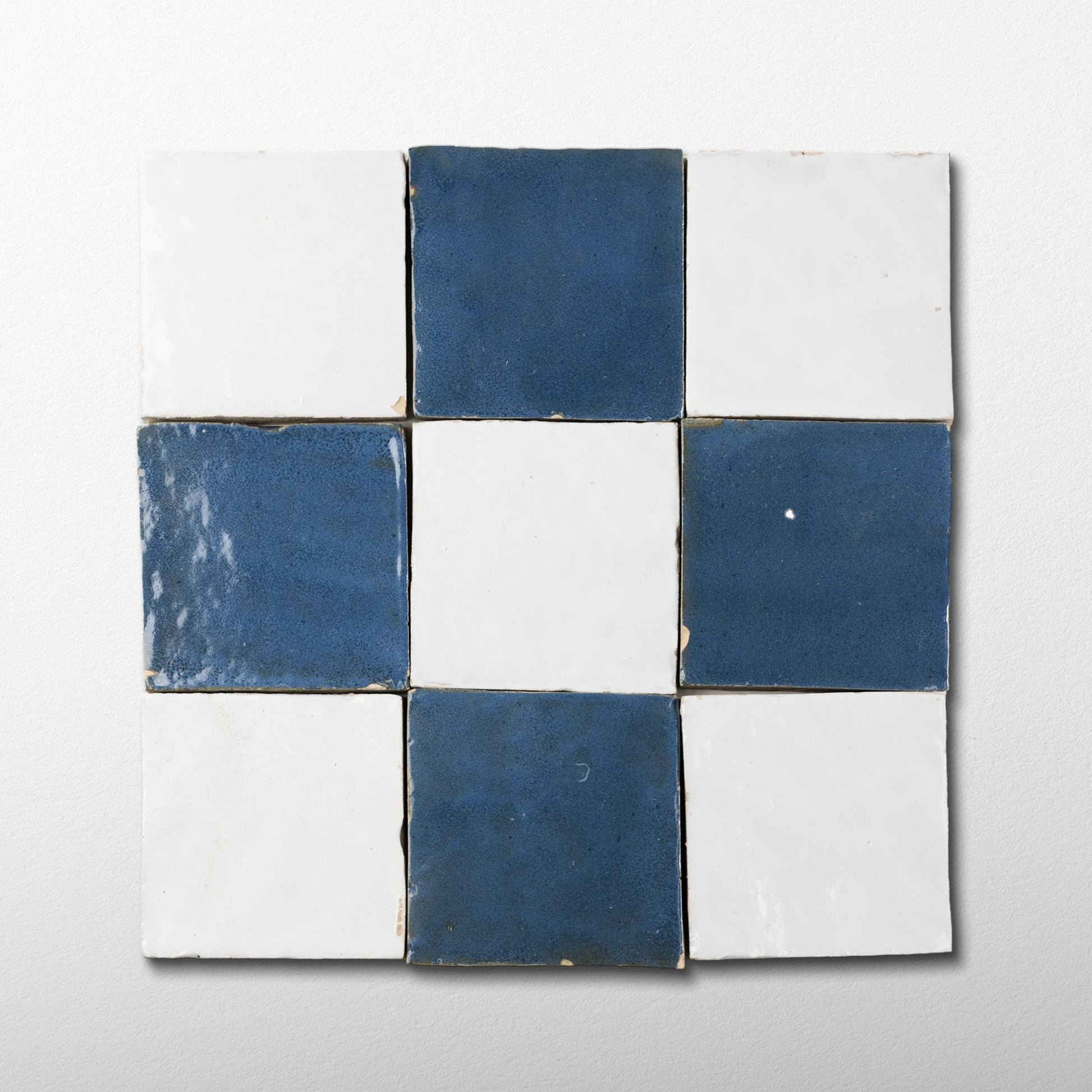 Handmade Moroccan Zellige Off White & Indigo Blue | 5x5 Checker Mosaic Loose Tile - Cemento Collection