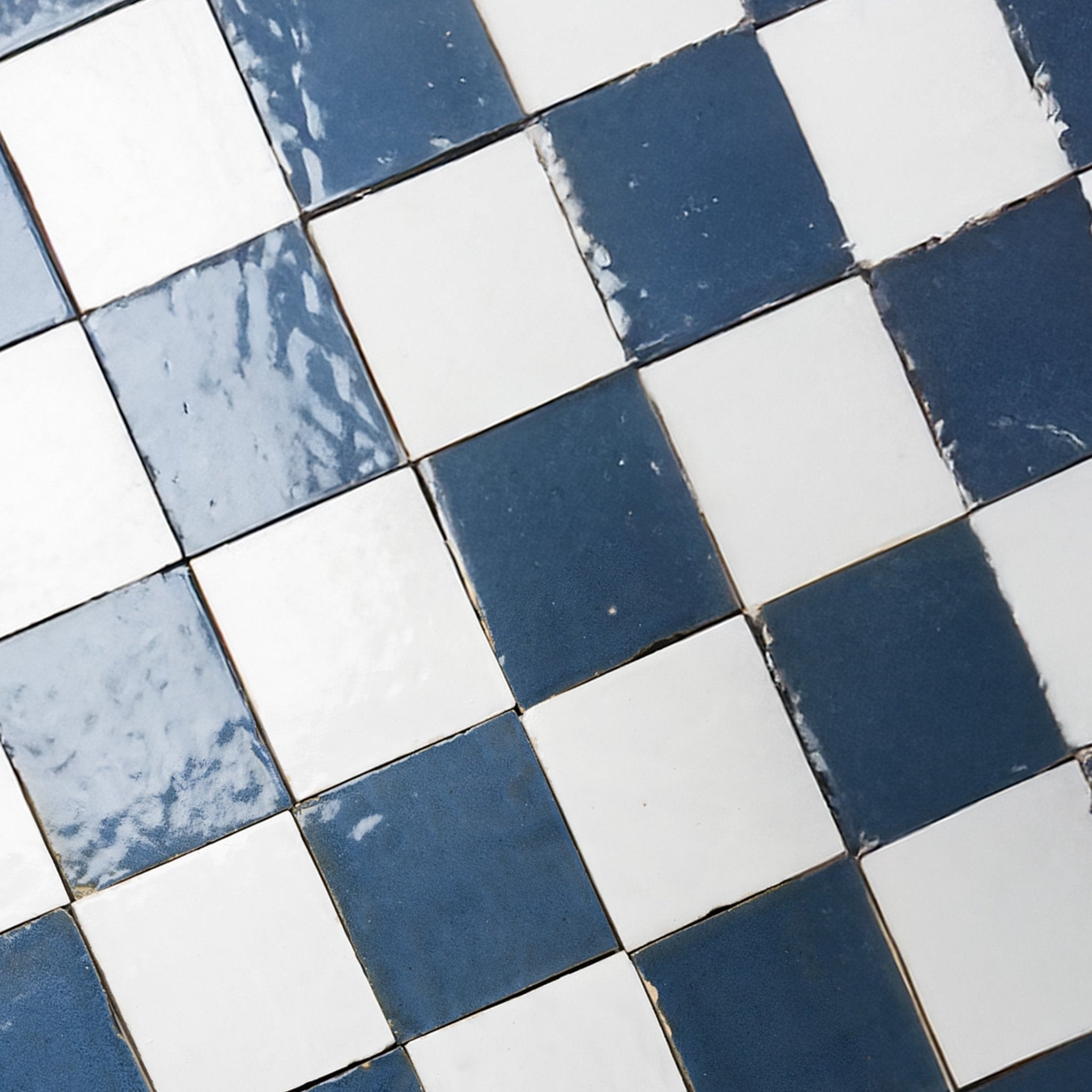 Handmade Moroccan Zellige Off White & Indigo Blue | 5x5 Checker Mosaic Loose Tile - Cemento Collection