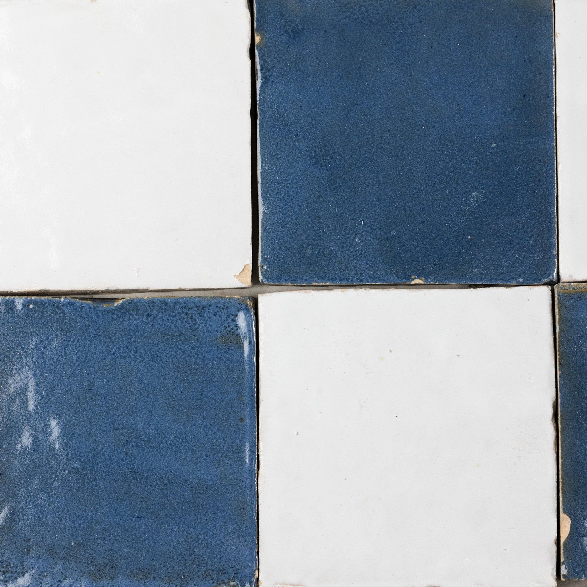 Handmade Moroccan Zellige Off White & Indigo Blue | 5x5 Checker Mosaic Loose Tile - Cemento Collection