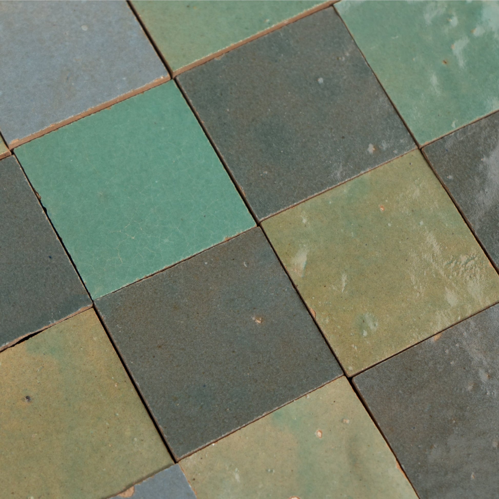 Handmade Moroccan Zellige Stone Moss | 2x2 Checker Mosaic Tile - Cemento Collection
