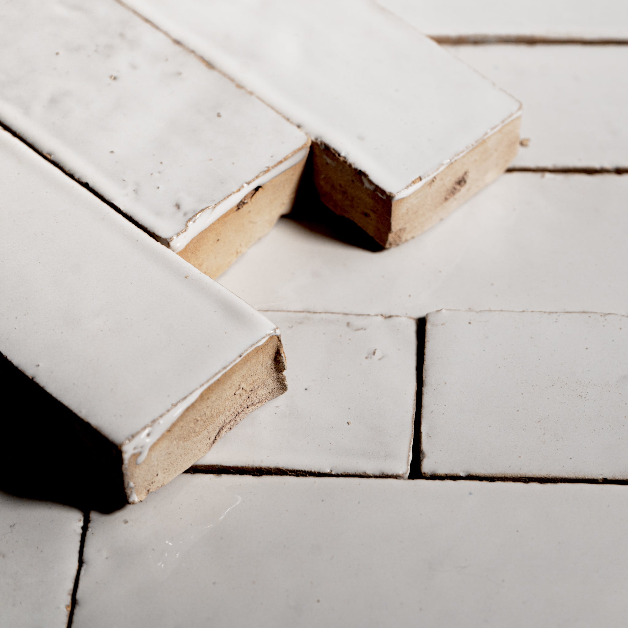 Handmade Moroccan Zellige Thick 2x6 Off White Terracotta Tile