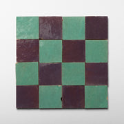 Handmade Moroccan Zellige Verde & Plum | 2x2 Checker Mosaic Tile - Cemento Collection