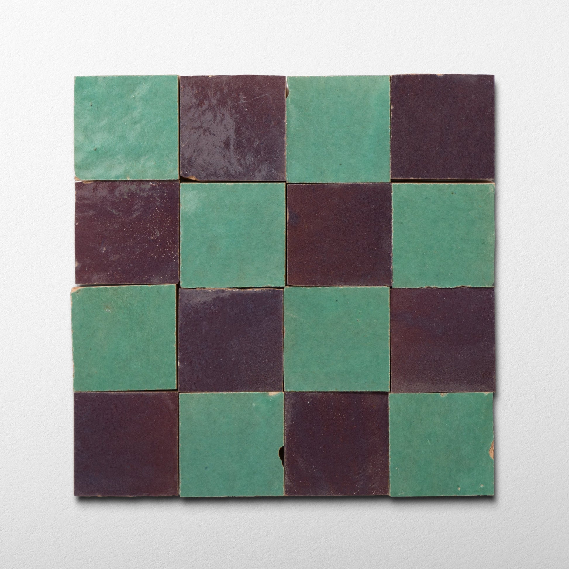 Handmade Moroccan Zellige Verde & Plum | 2x2 Checker Mosaic Tile - Cemento Collection