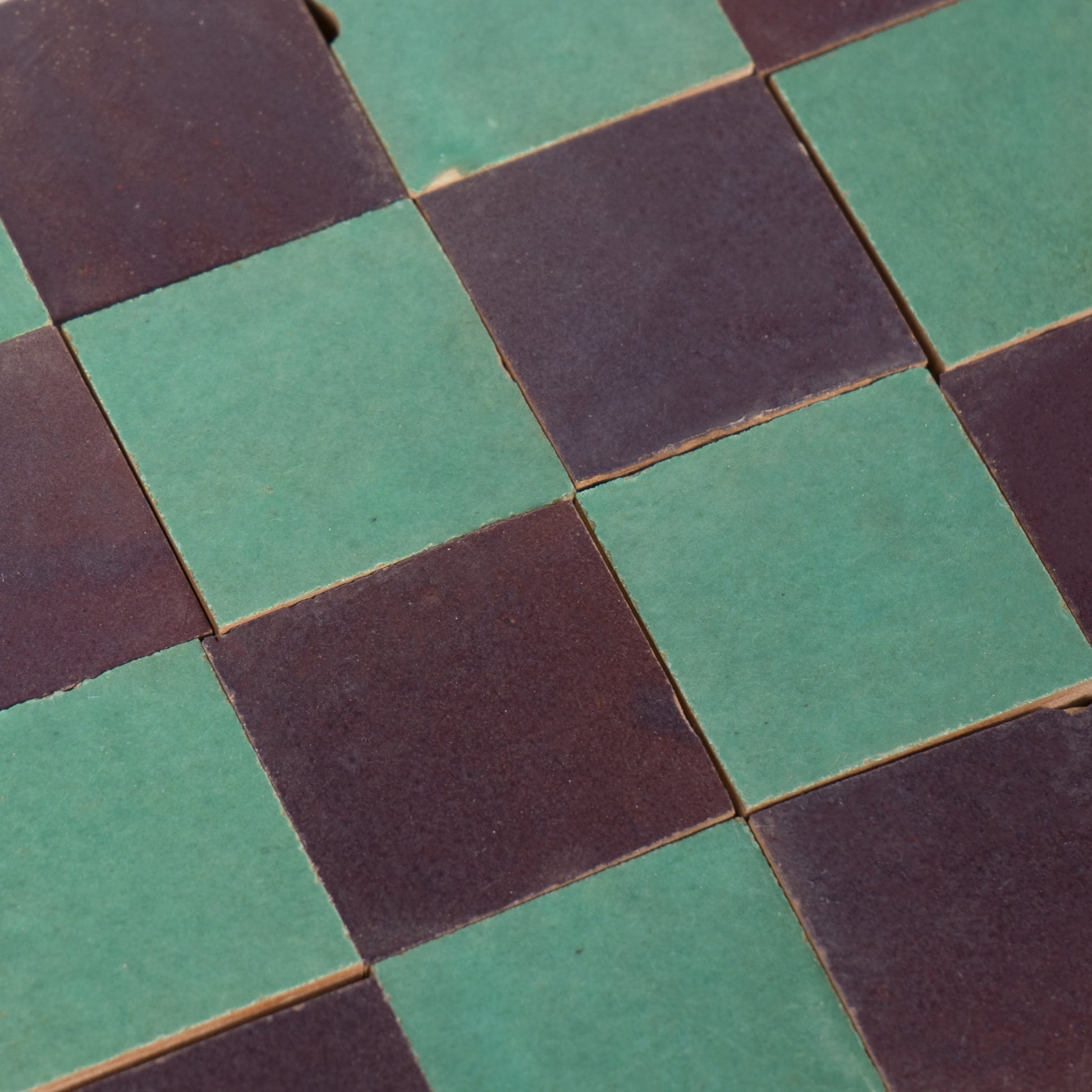 Handmade Moroccan Zellige Verde & Plum | 2x2 Checker Mosaic Tile - Cemento Collection