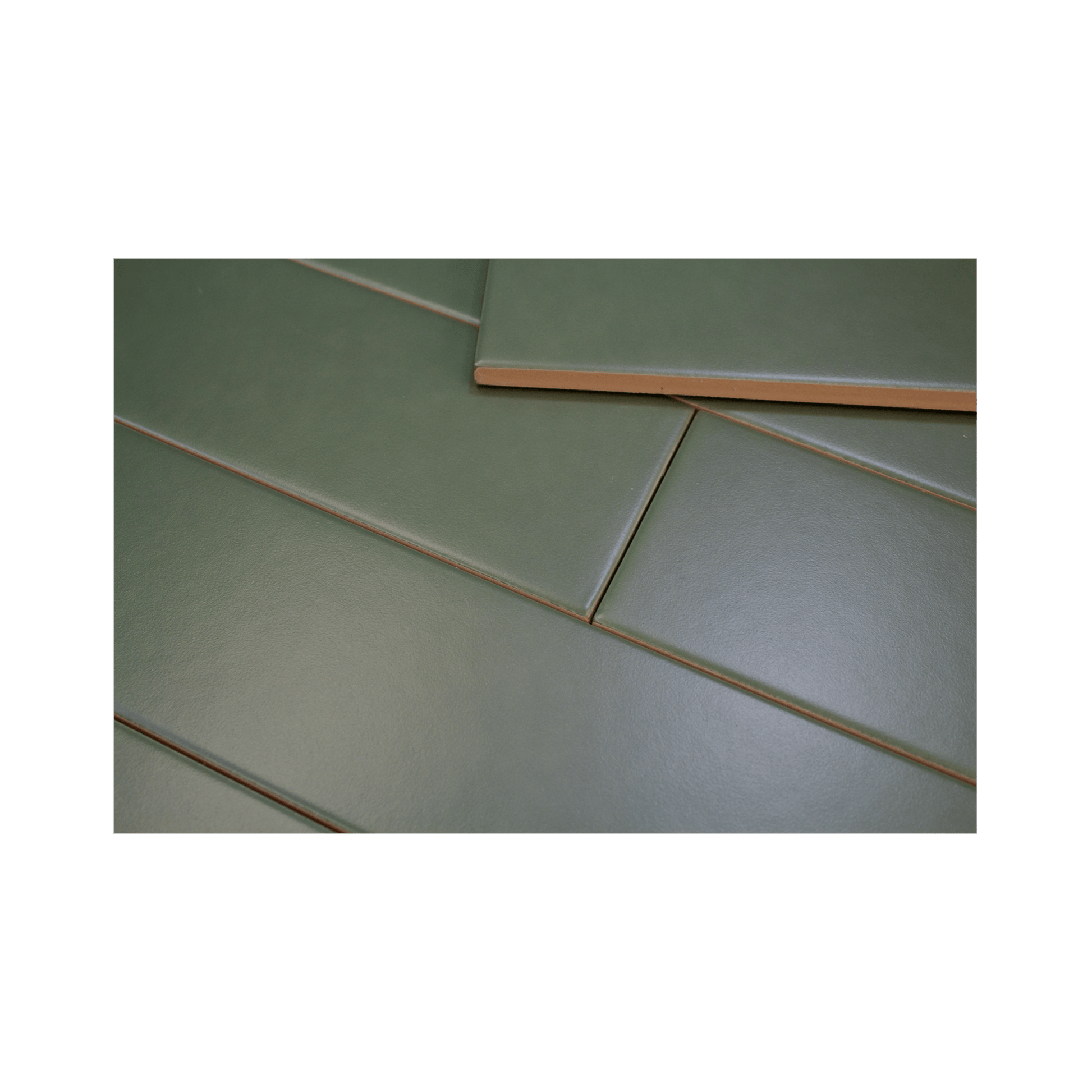 Hoop Straight 2.5x10 Silence Green Ceramic Tile - Cemento Collection
