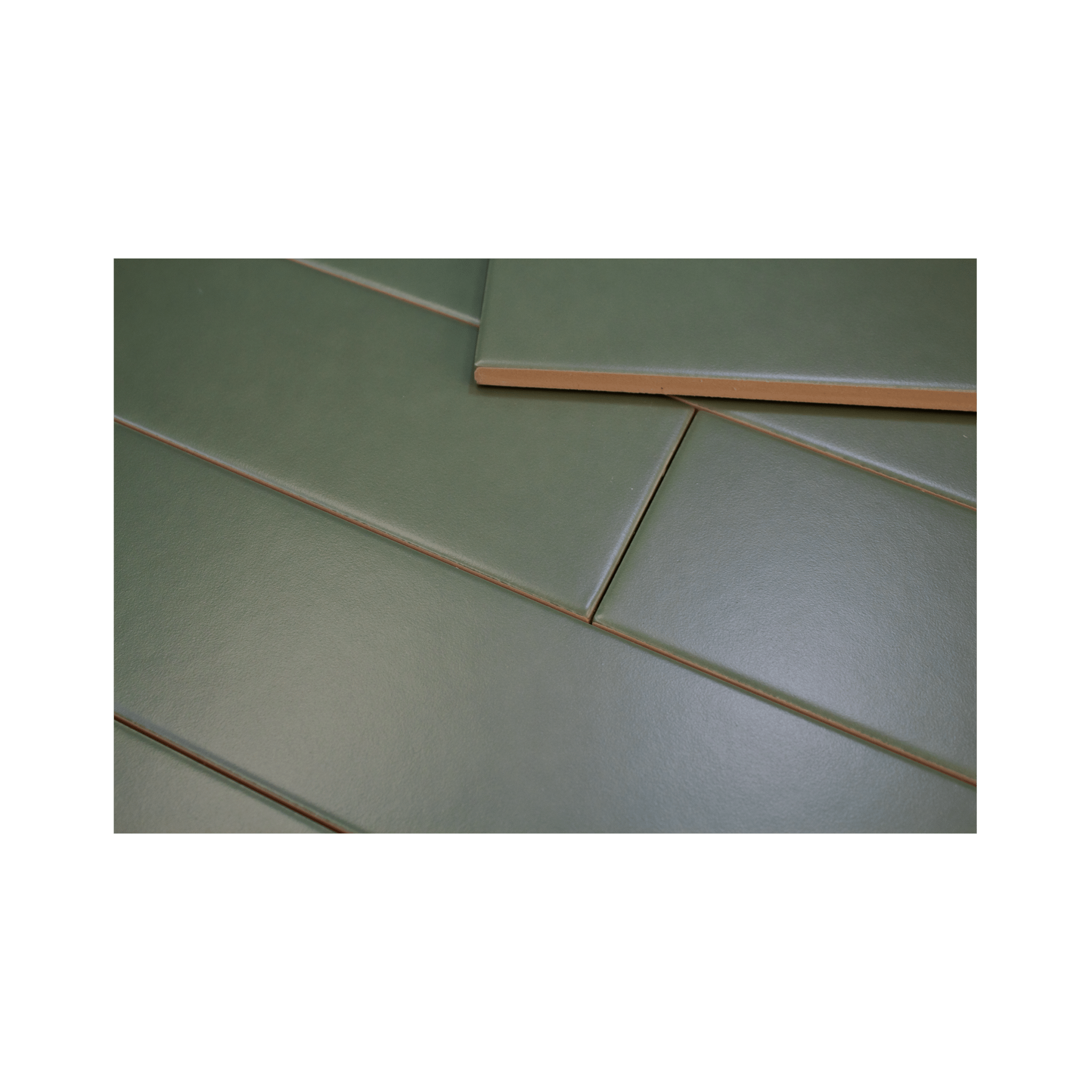 Hoop Straight 2.5x10 Silence Green Ceramic Tile - Cemento Collection