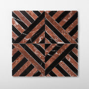 Horizon Rojo Alicante and Nero Marquina Marble Polished Mosaic Tile