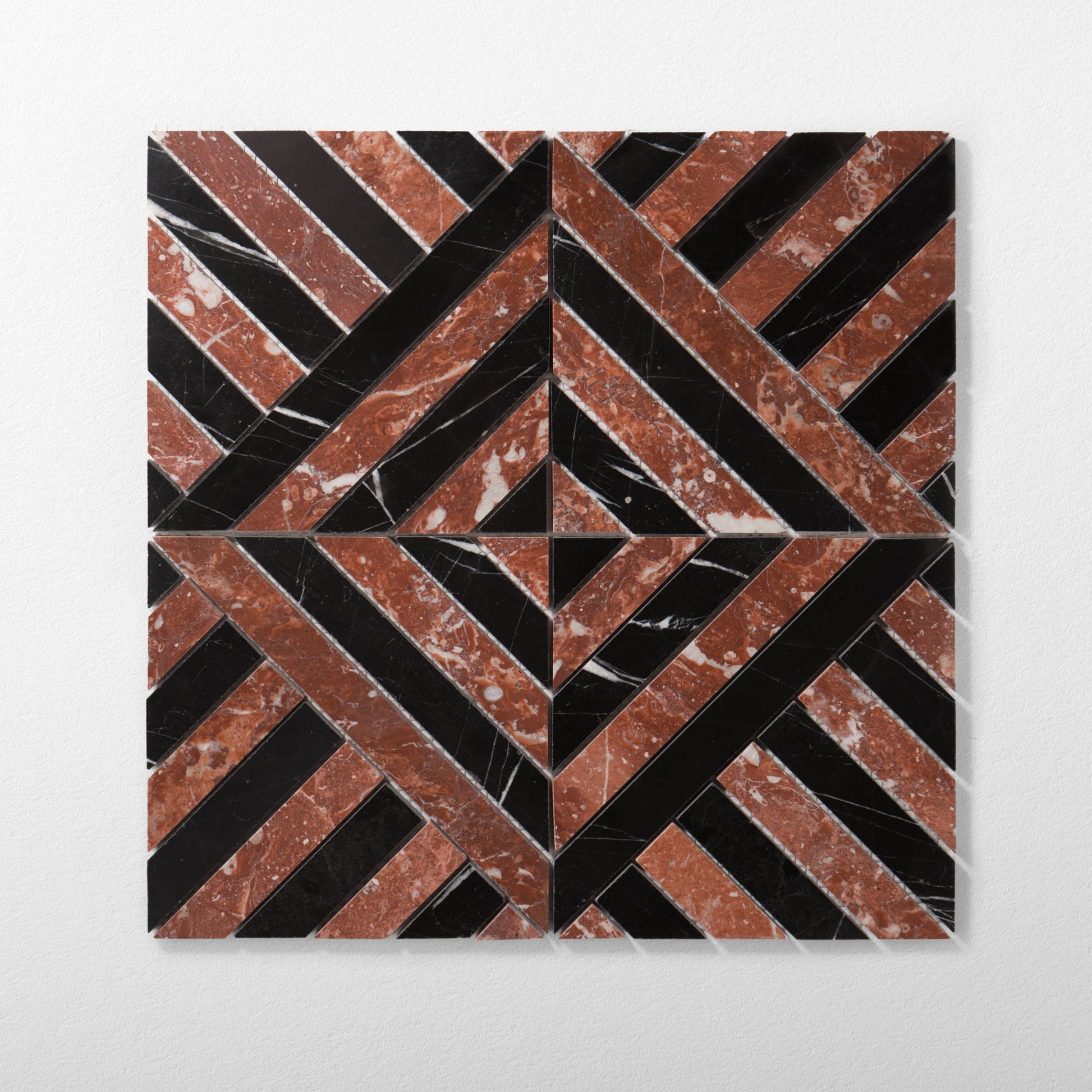 Horizon Rojo Alicante and Nero Marquina Marble Polished Mosaic Tile