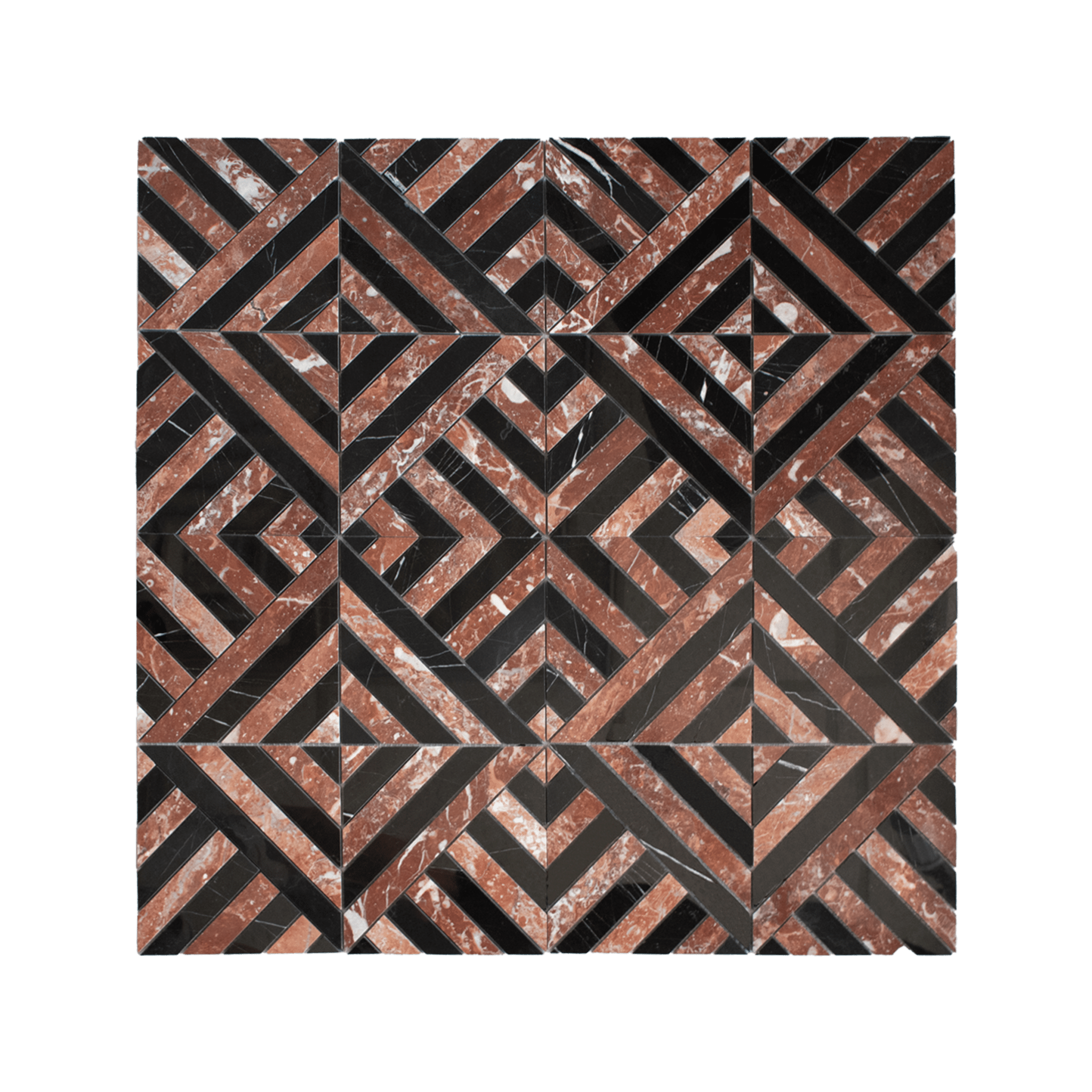 Horizon Rojo Alicante and Nero Marquina Marble Polished Mosaic Tile - Cemento Collection