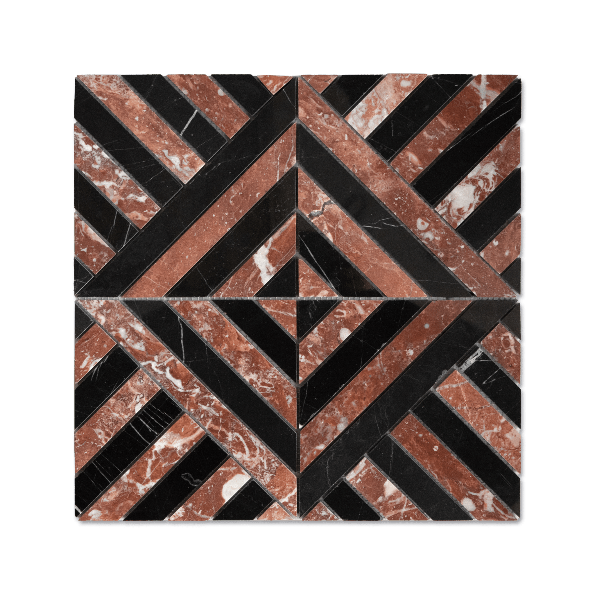 Horizon Rojo Alicante and Nero Marquina Marble Polished Mosaic Tile - Cemento Collection