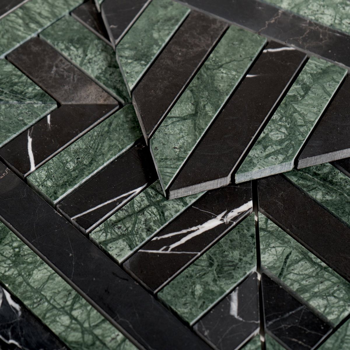 Horizon Verde Alpi and Nero Marquina Marble Polished Mosaic Tile ...