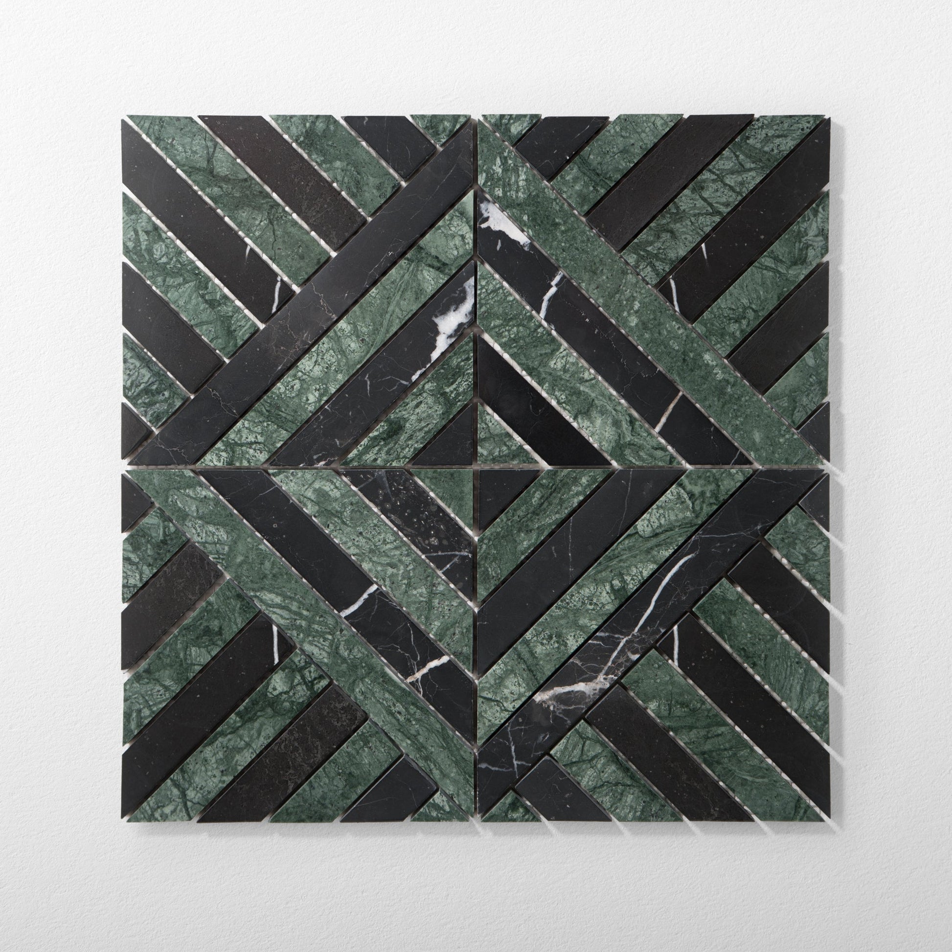 Horizon Verde Alpi and Nero Marquina Marble Honed Mosaic Tile