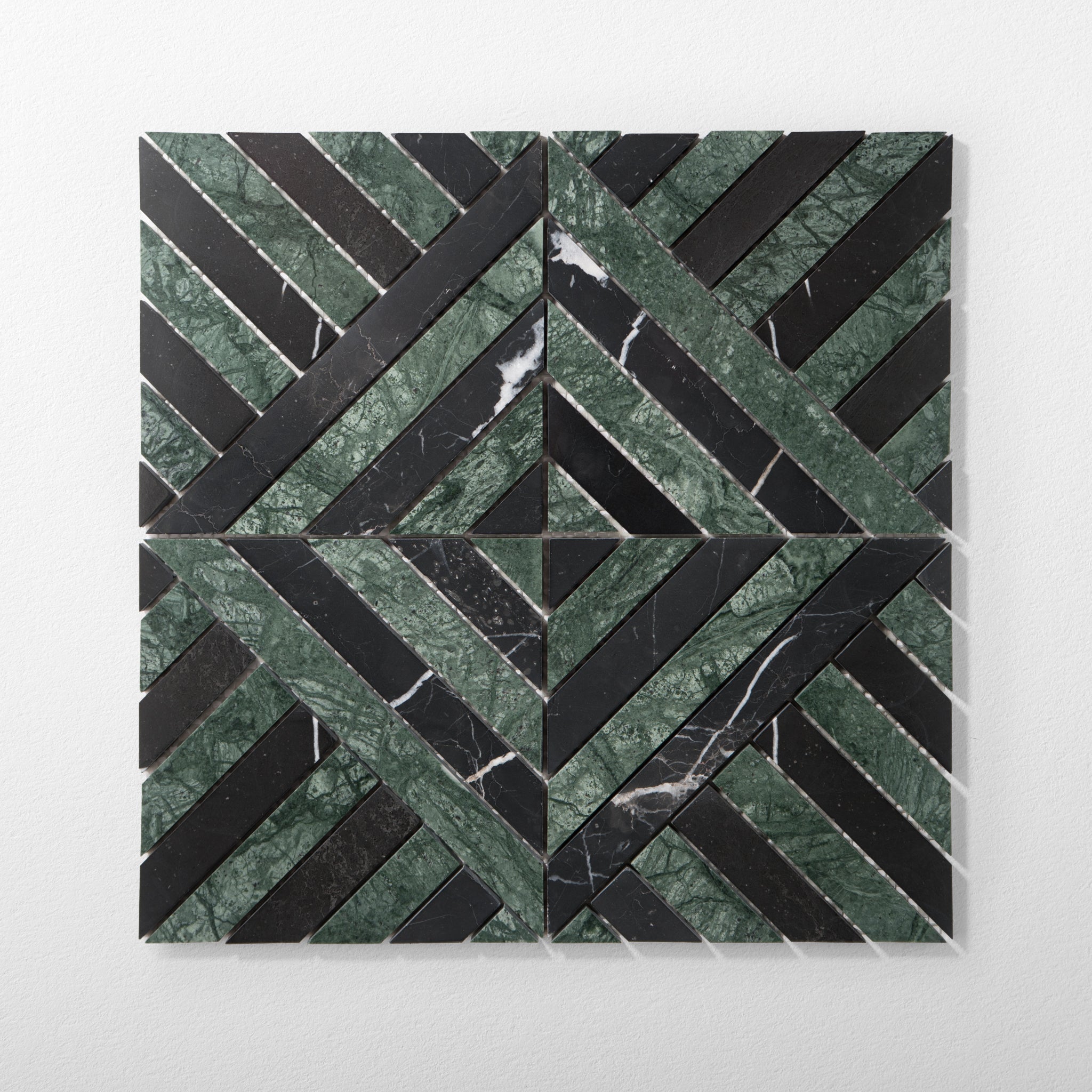 Horizon Verde Alpi and Nero Marquina Marble Honed Mosaic Tile