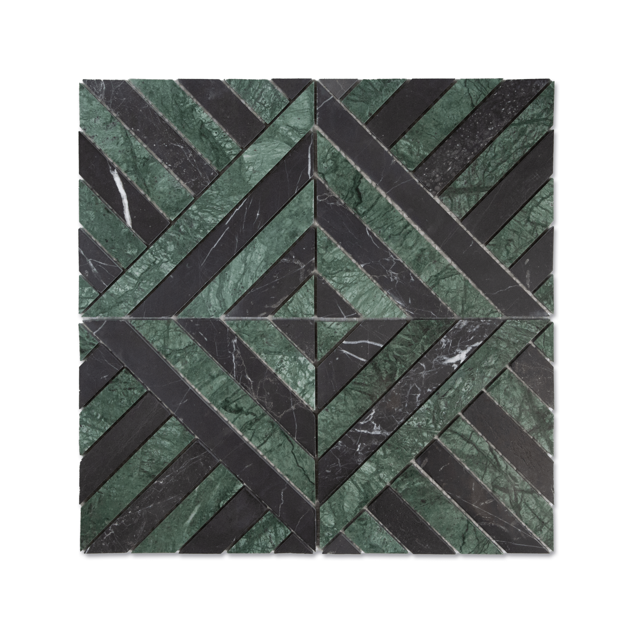 Horizon Verde Alpi and Nero Marquina Marble Polished Mosaic Tile - Cemento Collection