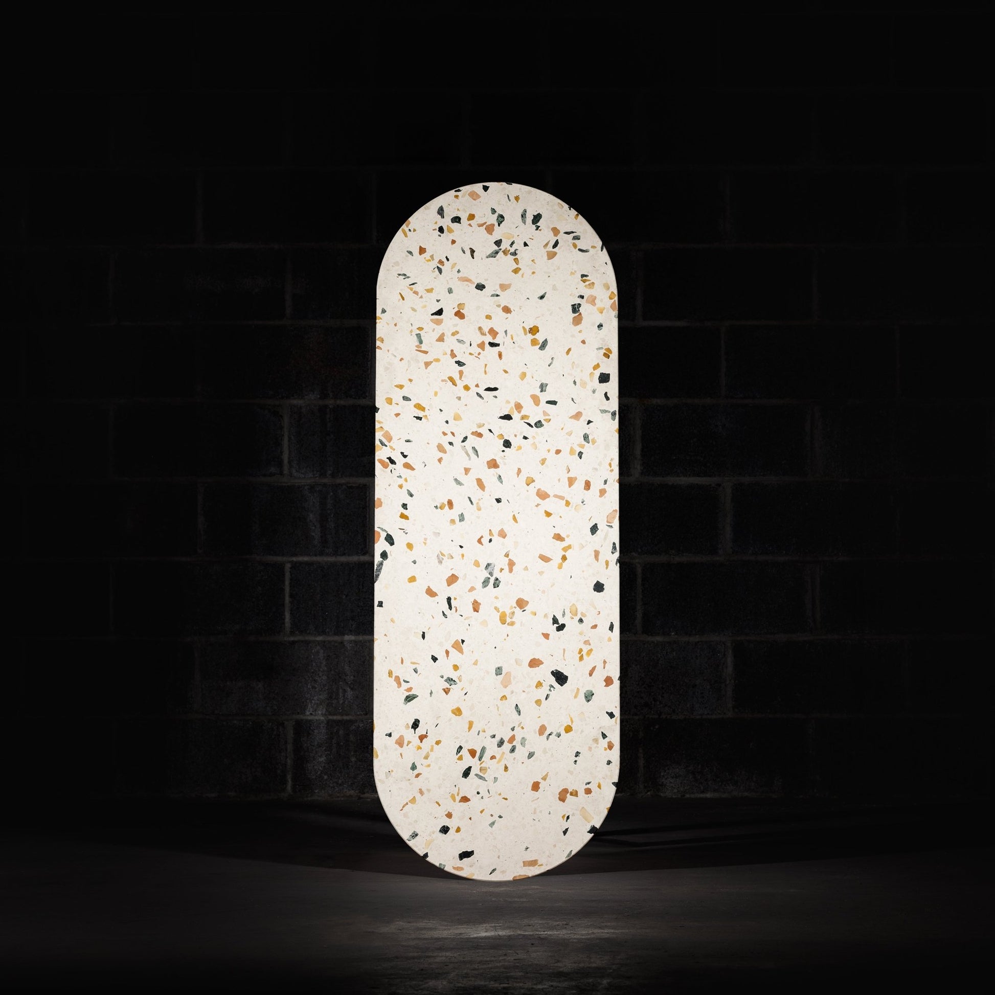 pill shaped table top levanzo cream terrazzo tile