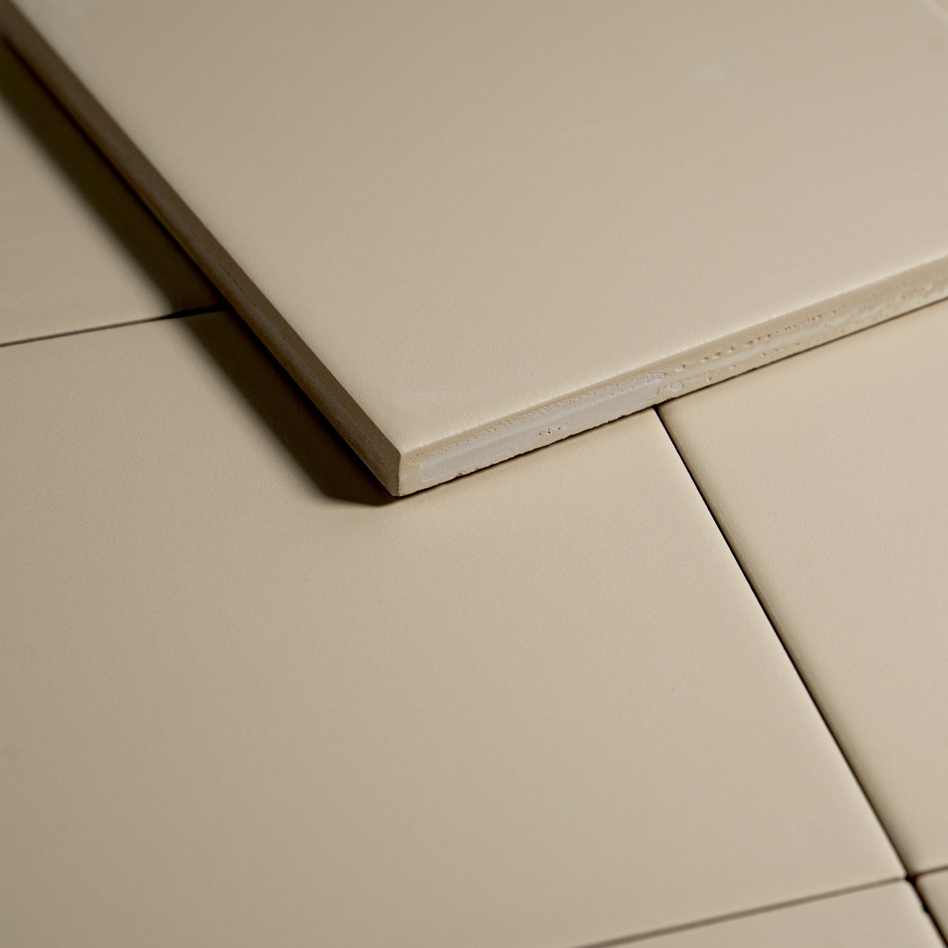 Macaron Flat Almond Butter 5x5 Matte Ceramic Tile - Cemento Collection