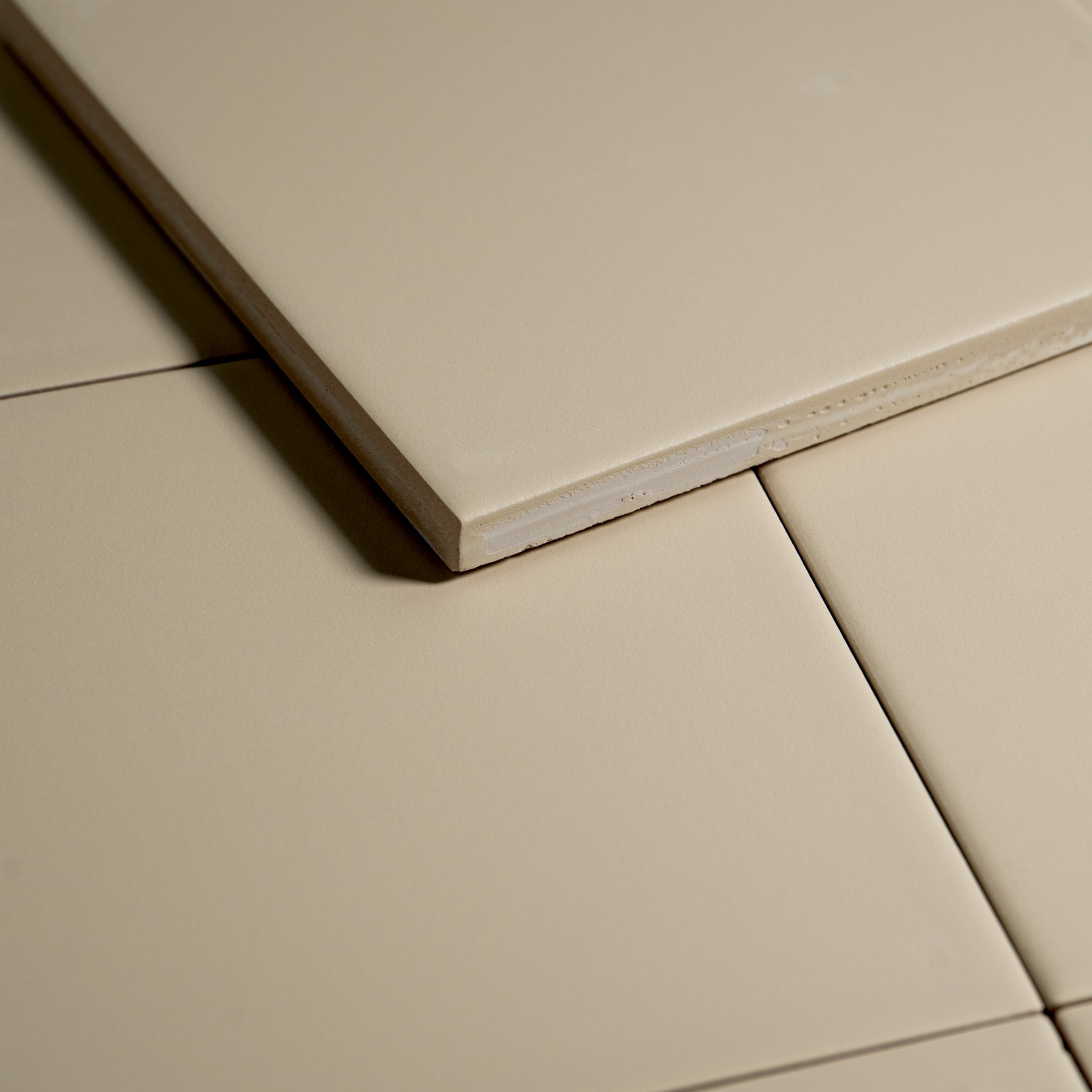 Macaron Flat Almond Butter 5x5 Matte Ceramic Tile - Cemento Collection