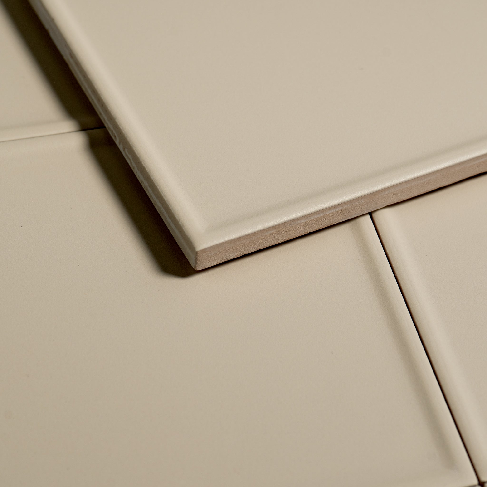 Macaron Pressed Almond Butter 5x5 Matte Ceramic Tile - Cemento Collection