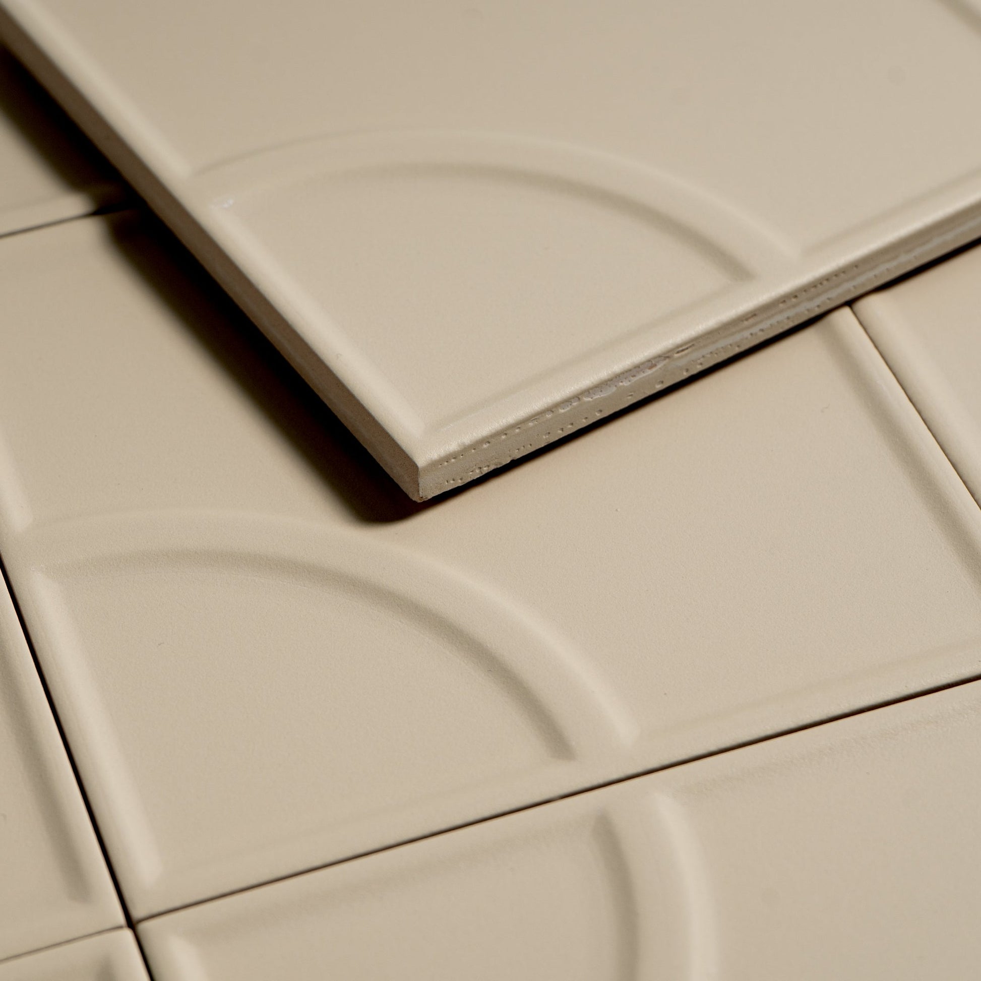 Macaron Radius Almond Butter 5x5 Matte Ceramic Tile - Cemento Collection