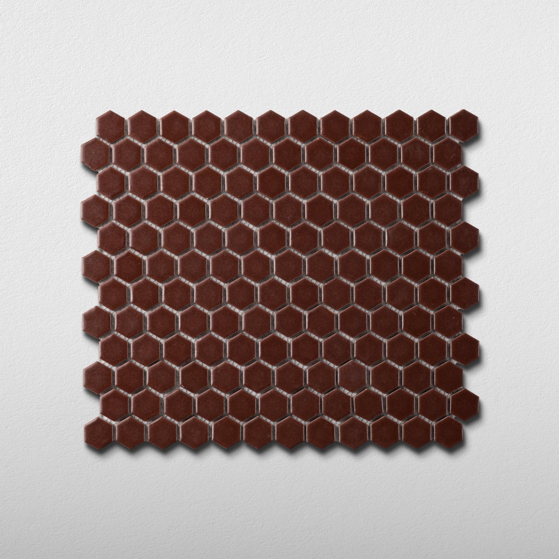 Mahogany Brown 1" Hexagon Matte Porcelain Mosaic Tile - Cemento Collection