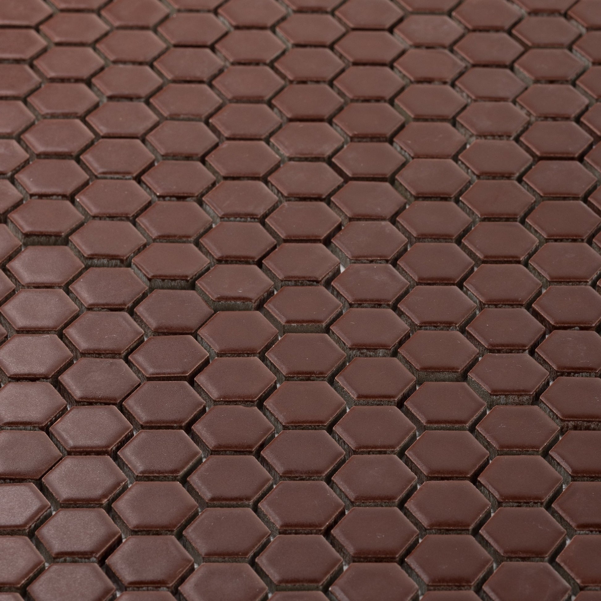 Mahogany Brown 1" Hexagon Matte Porcelain Mosaic Tile - Cemento Collection