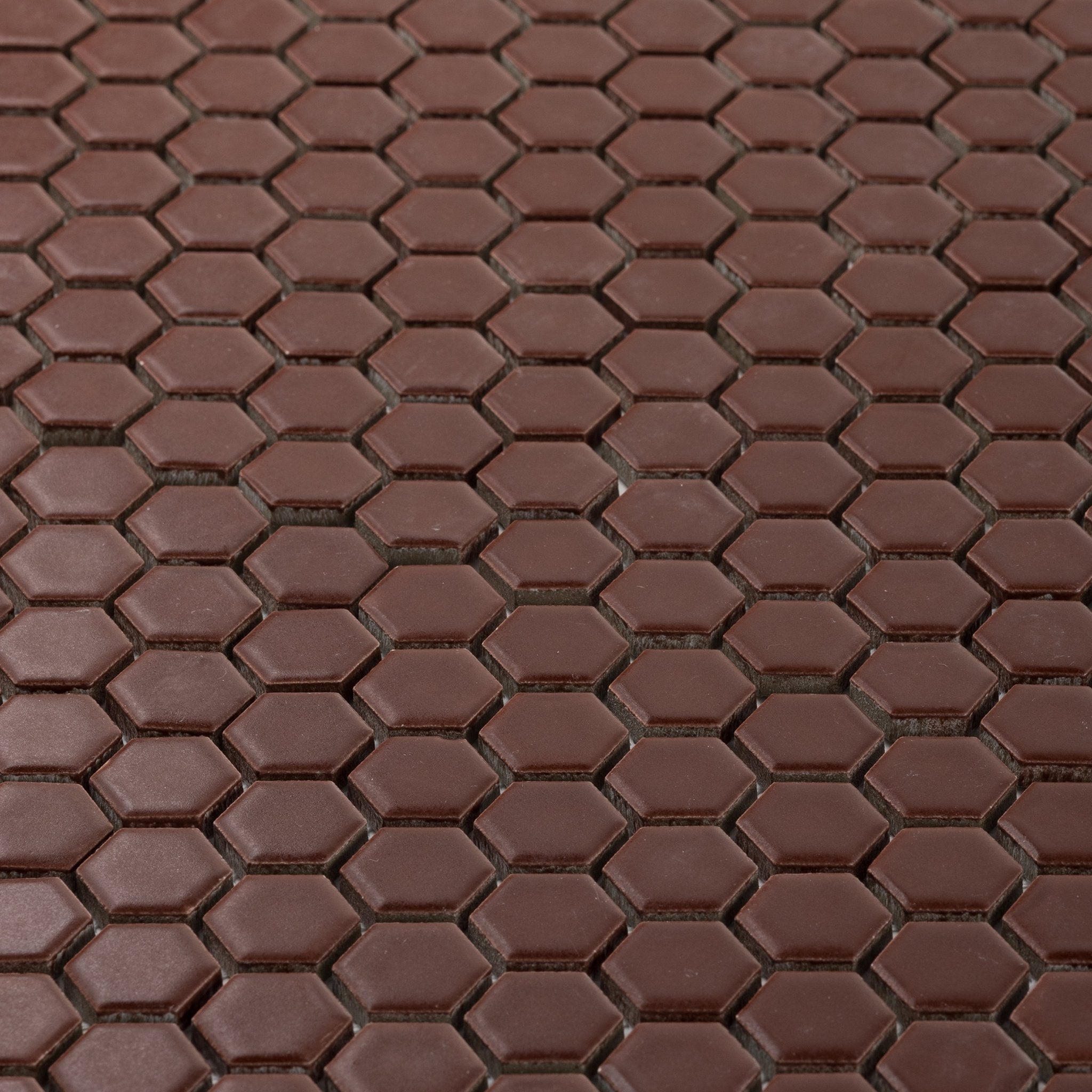 Mahogany Brown 1" Hexagon Matte Porcelain Mosaic Tile - Cemento Collection