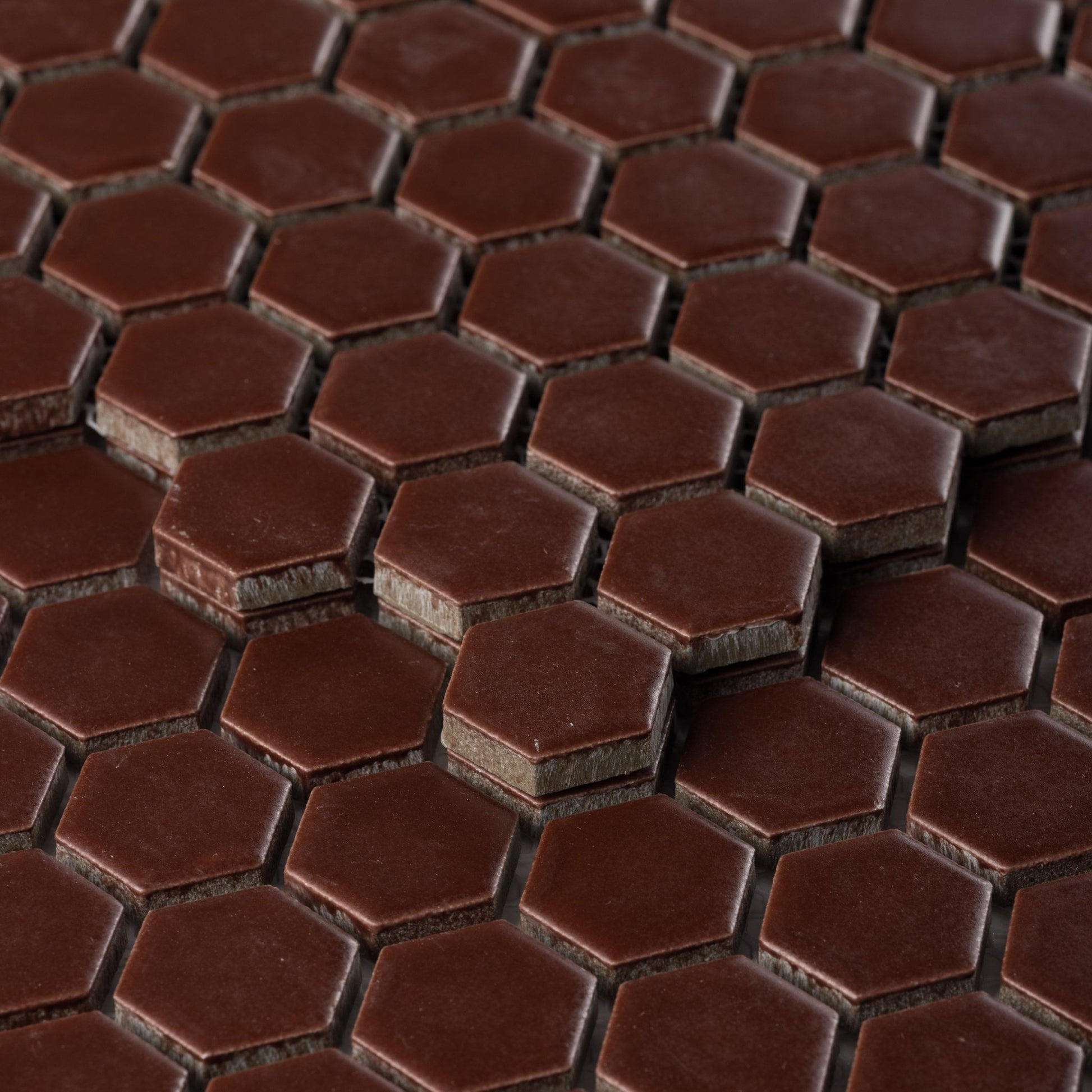 Mahogany Brown 1" Hexagon Matte Porcelain Mosaic Tile - Cemento Collection