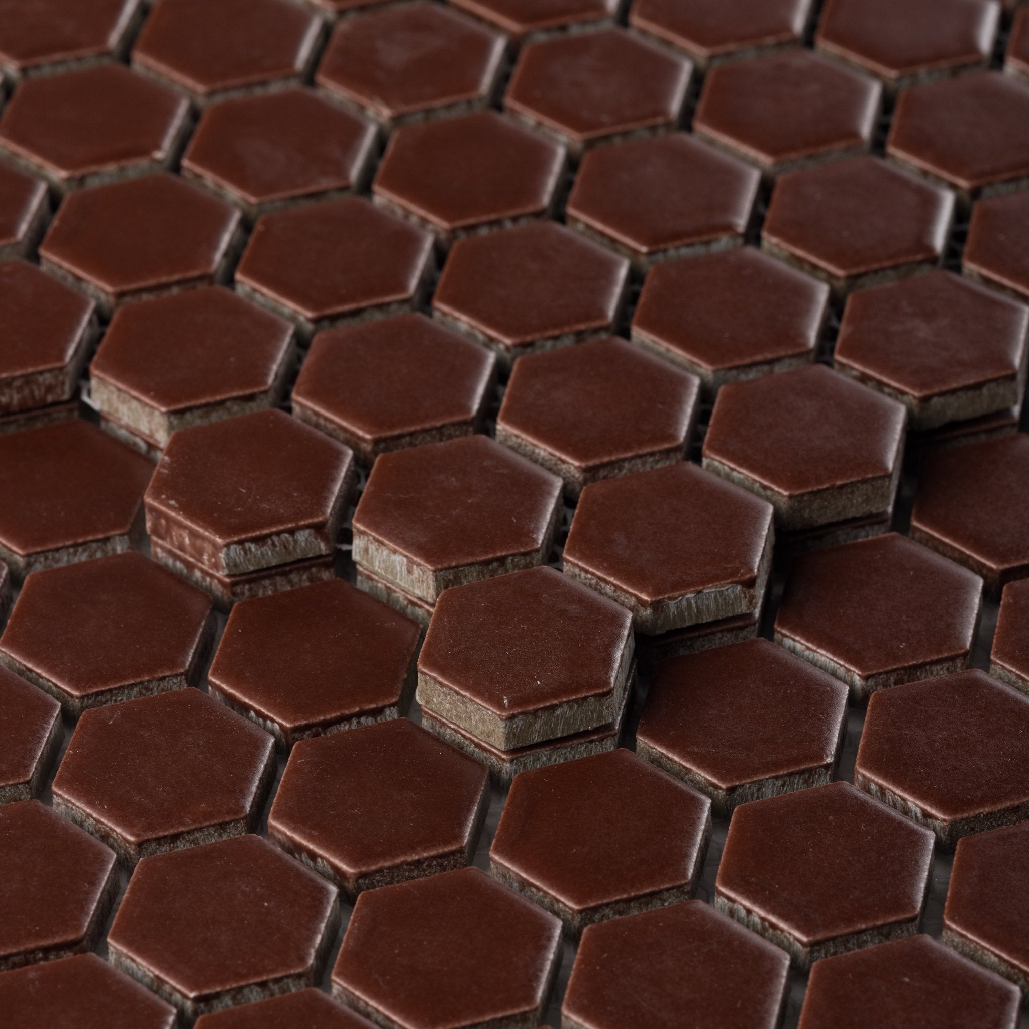 Mahogany Brown 1" Hexagon Matte Porcelain Mosaic Tile - Cemento Collection