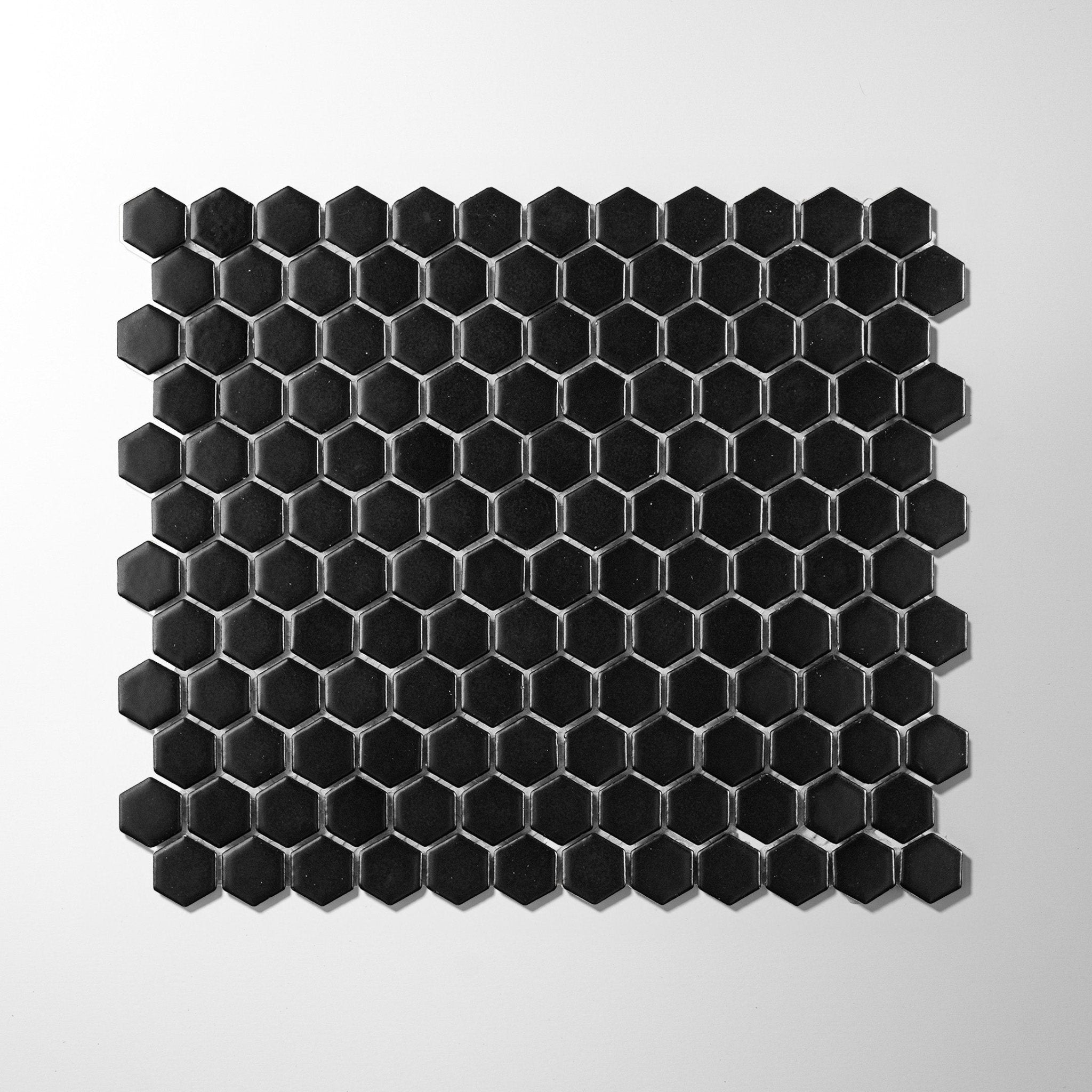 Metro Hex Black Matte Porcelain Mosaic Tile - Cemento Collection