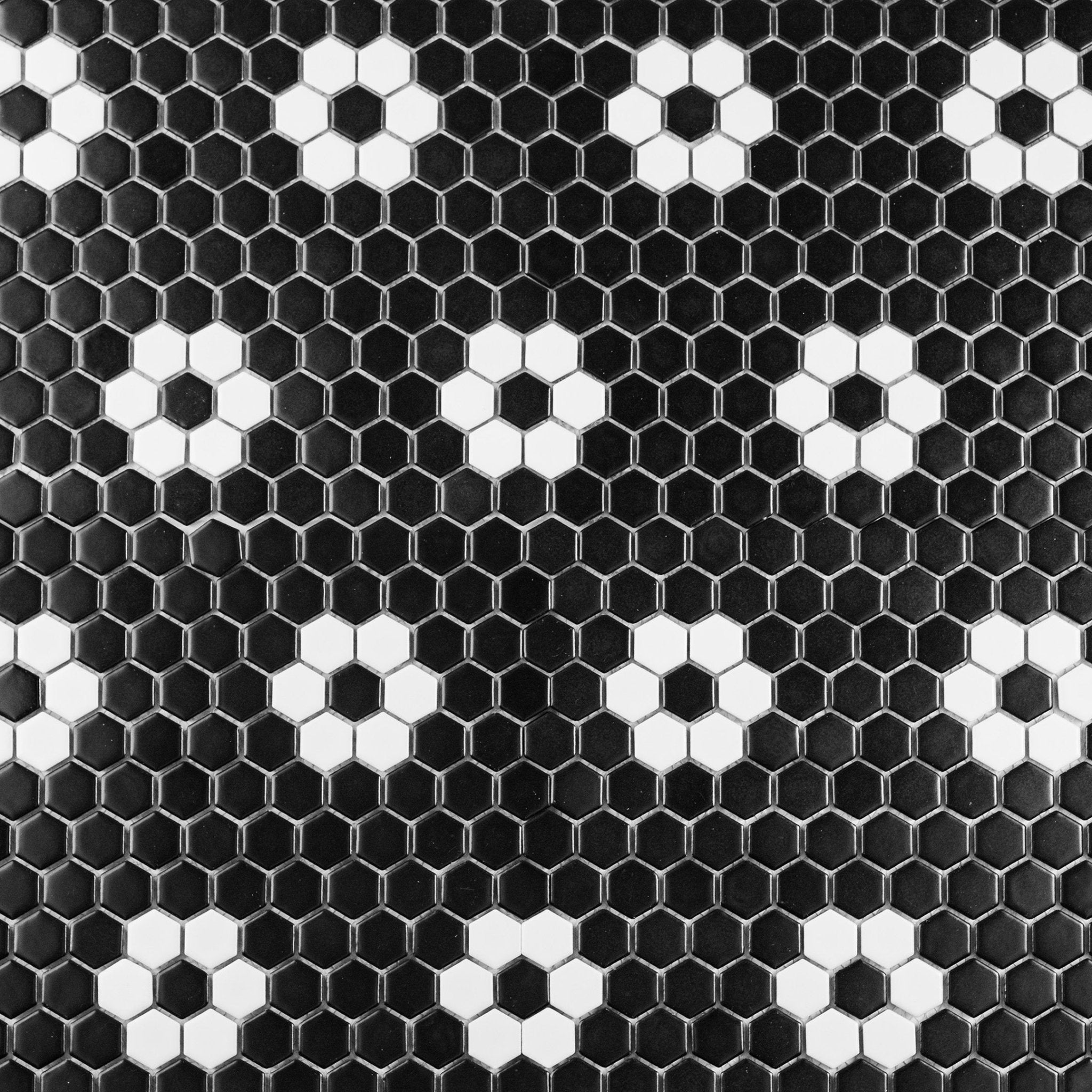 Metro Hex Matte Black with White Flower Porcelain Mosaic Tile (Batch: 012) - Cemento Collection