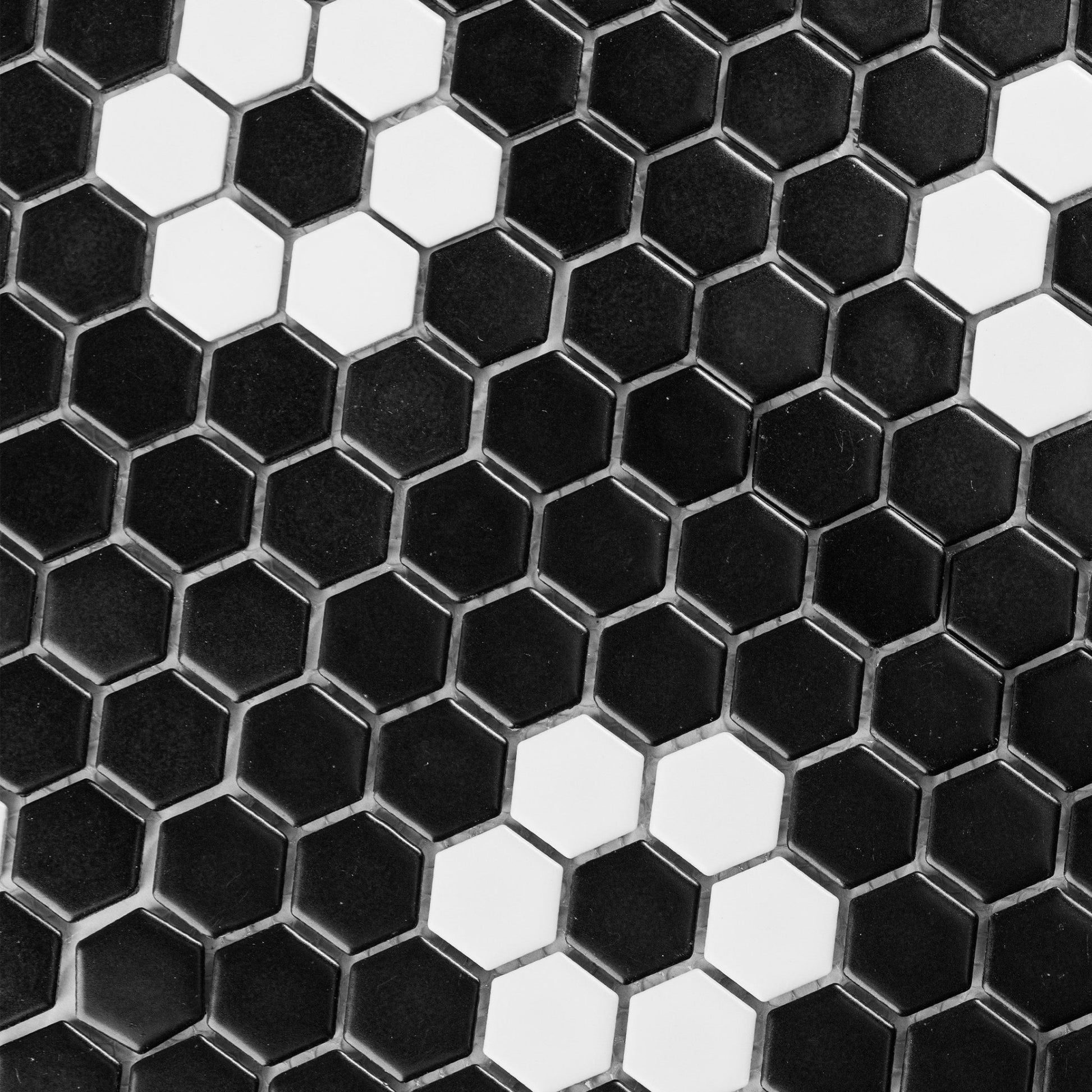 Metro Hex Matte Black with White Flower Porcelain Mosaic Tile (Batch: 012) - Cemento Collection