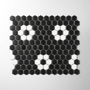 Metro Hex Matte Black with White Flower Porcelain Mosaic Tile (Batch: 012) - Cemento Collection